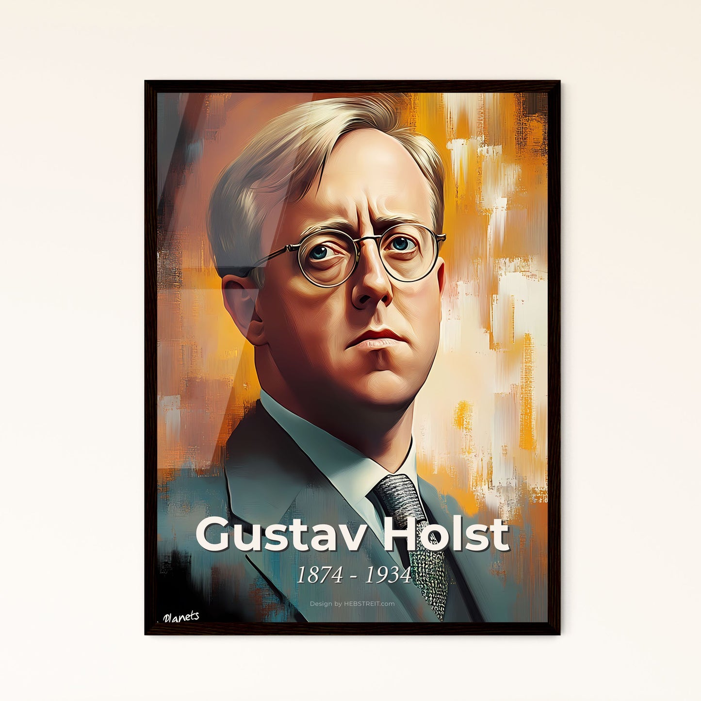 Portrait of Gustav Holst, 1874 - 1934. Impressionistic painting of a man in a suit and tie.