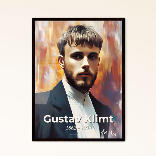 Portrait of Gustav Klimt, 1862 - 1918. Impressionistic painting of a man in a suit.