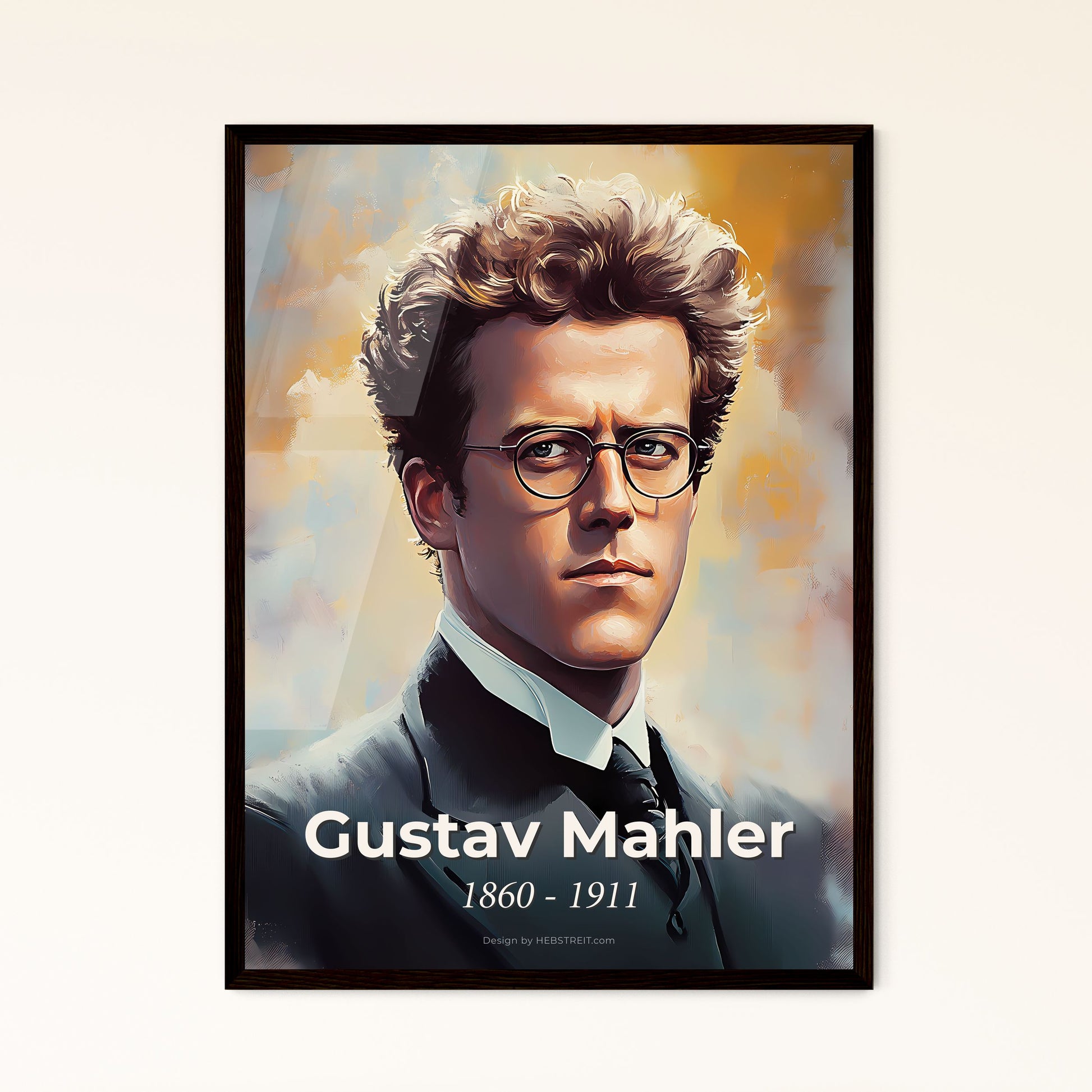 Portrait of Gustav Mahler, 1860 - 1911. Impressionistic painting of a man wearing glasses and a suit.