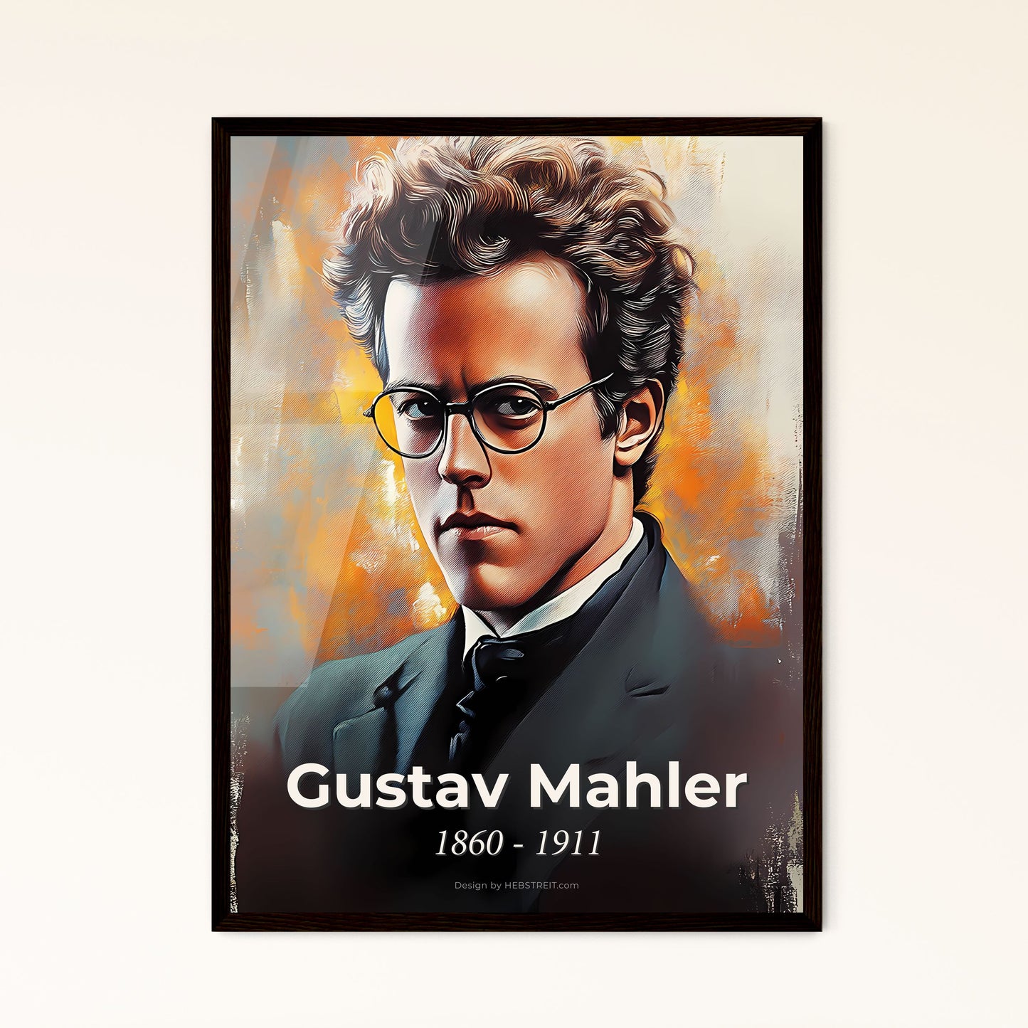 Portrait of Gustav Mahler, 1860 - 1911. Impressionistic painting of a man wearing glasses and a suit.