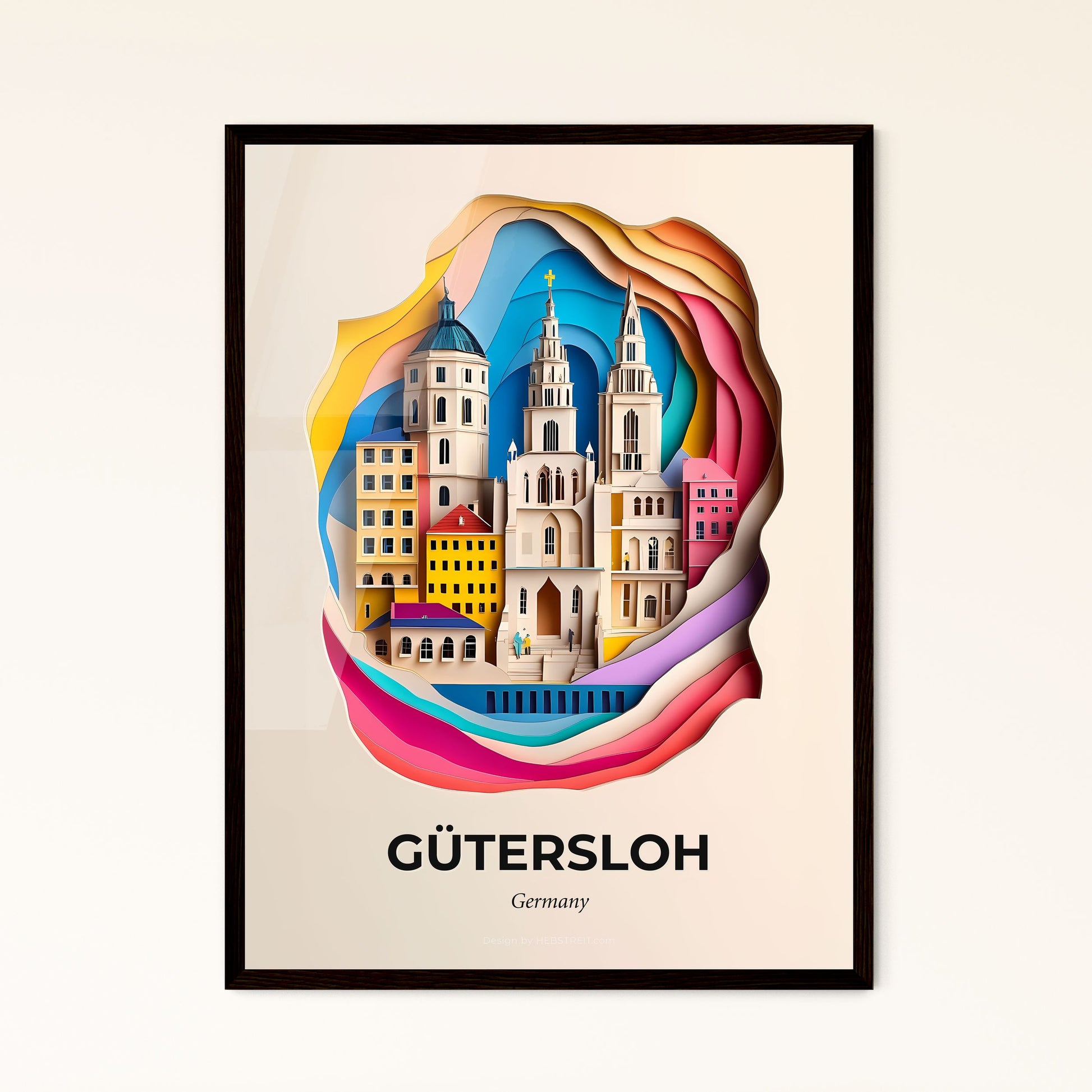 Vivid Gutersloh, Germany - a paper cut of a city with a clock tower