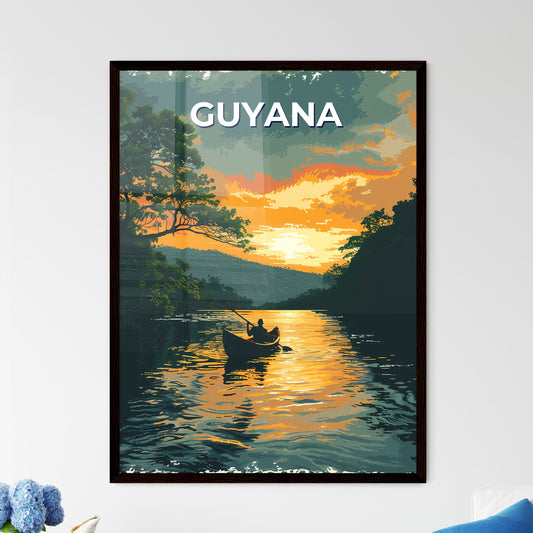 Guyana, South America - Colorful lake painting showcasing a lone person in a canoe