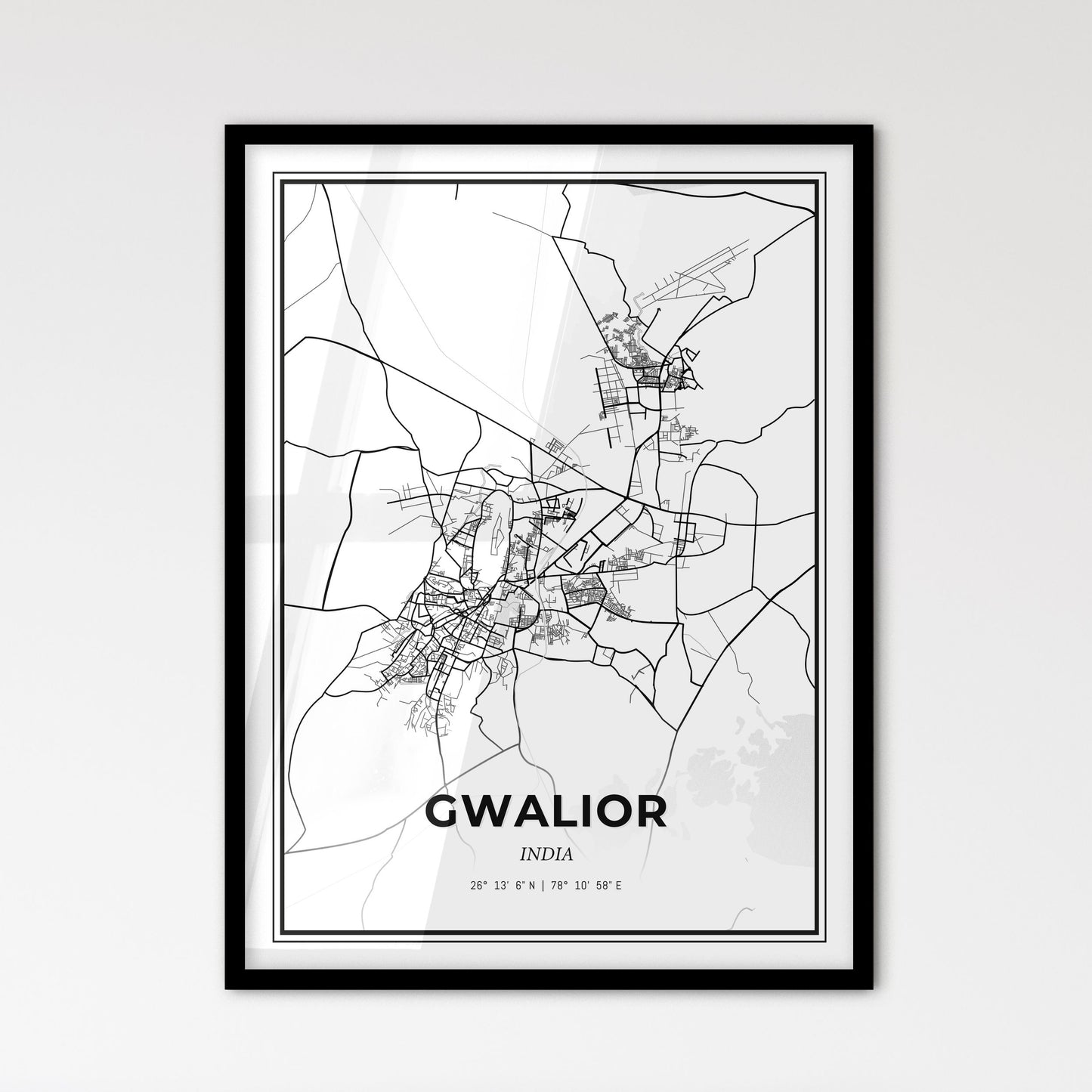 Gwalior India - Scandinavian Style City Map for Modern Home Decor