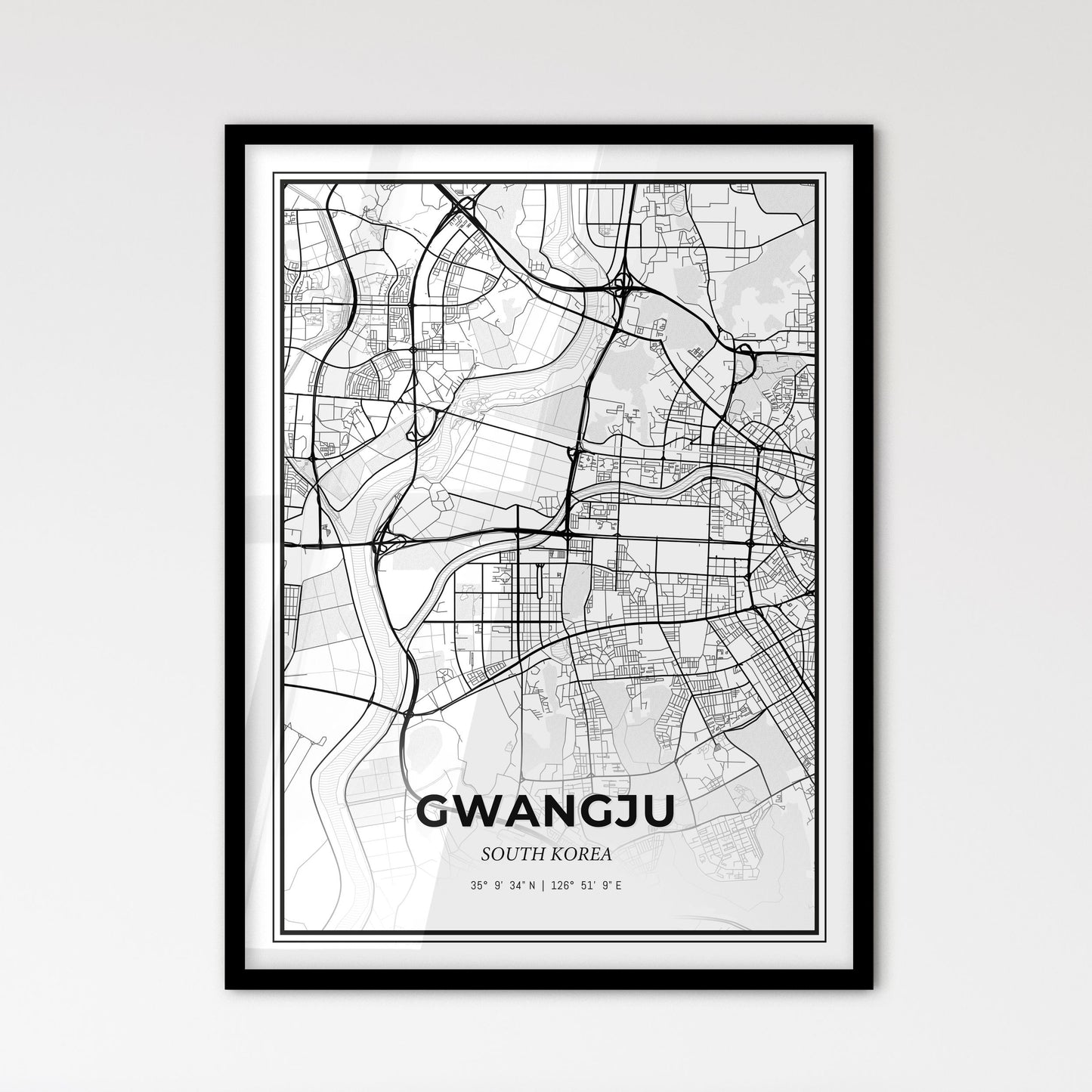 Gwangju South Korea - Scandinavian Style City Map for Modern Home Decor