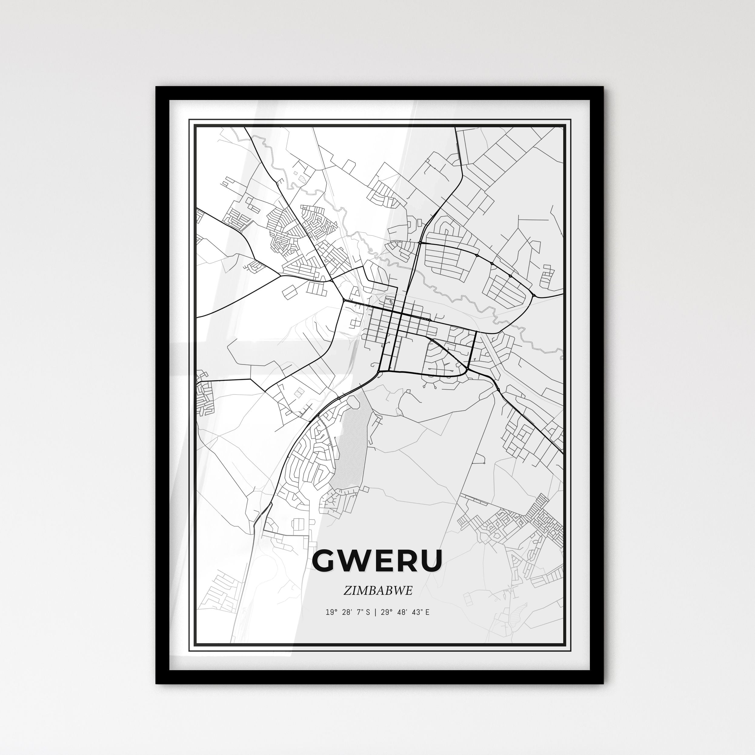 Gweru Map Gweru Zimbabwe Map - Black and White Art Print – HEBSTREIT