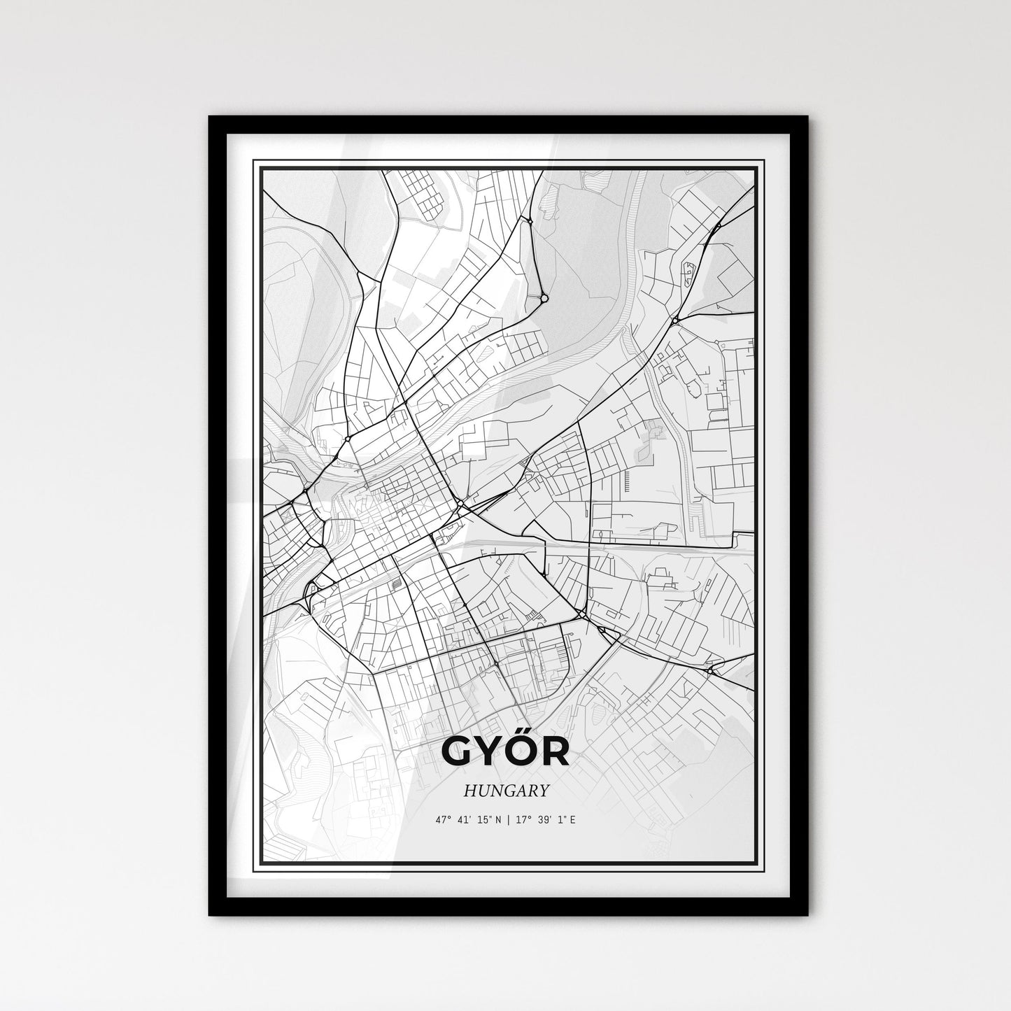 Győr Hungary - Scandinavian Style City Map for Modern Home Decor