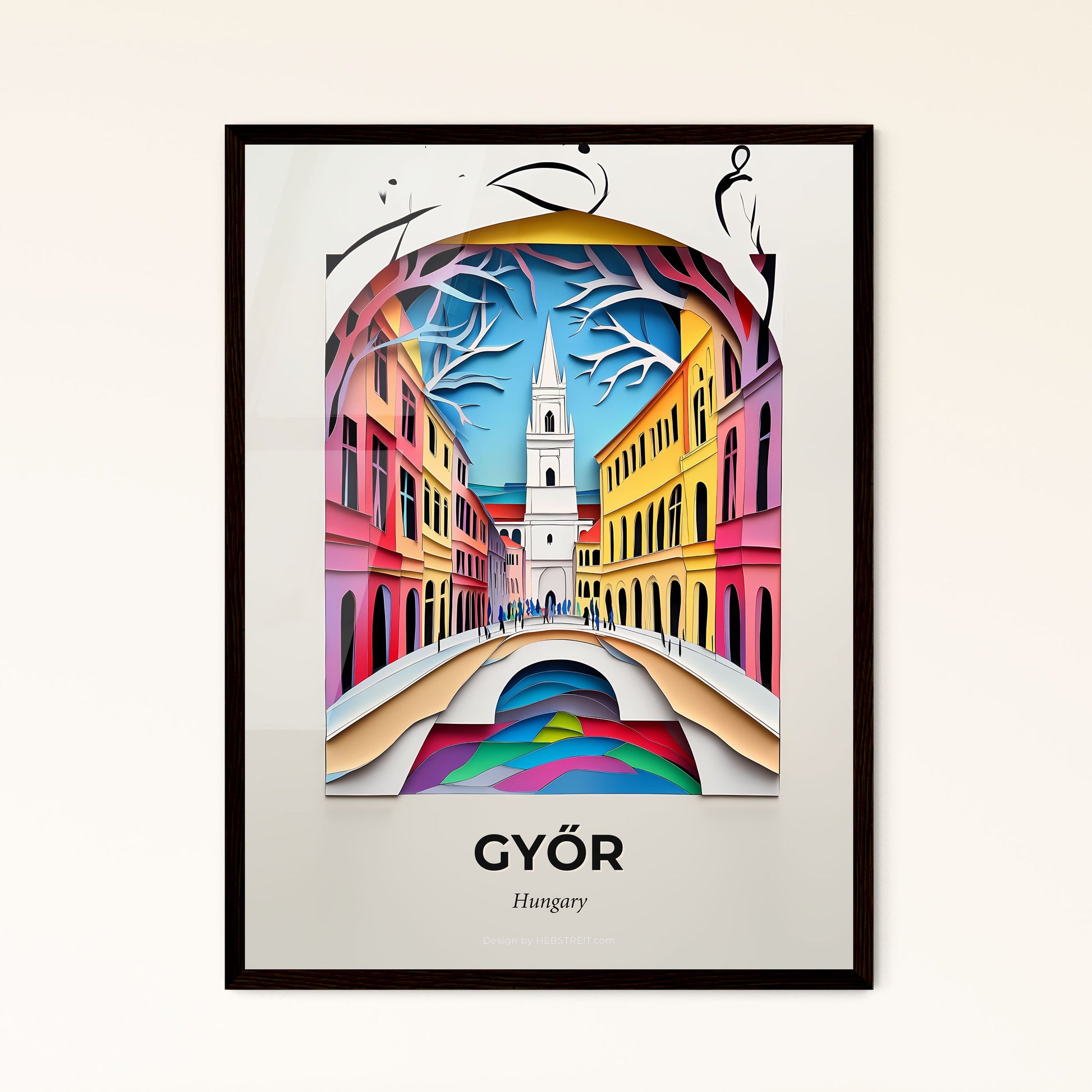 Vivid Győr, Hungary - a paper cut of a city with a bridge