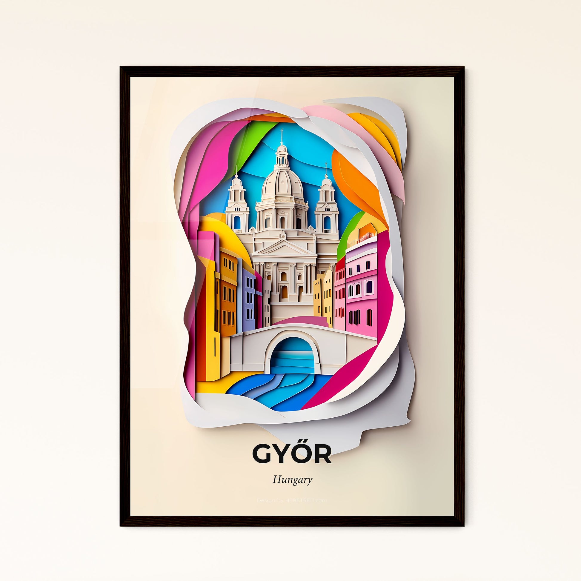 Vivid Győr, Hungary - a paper cut of a city with a bridge