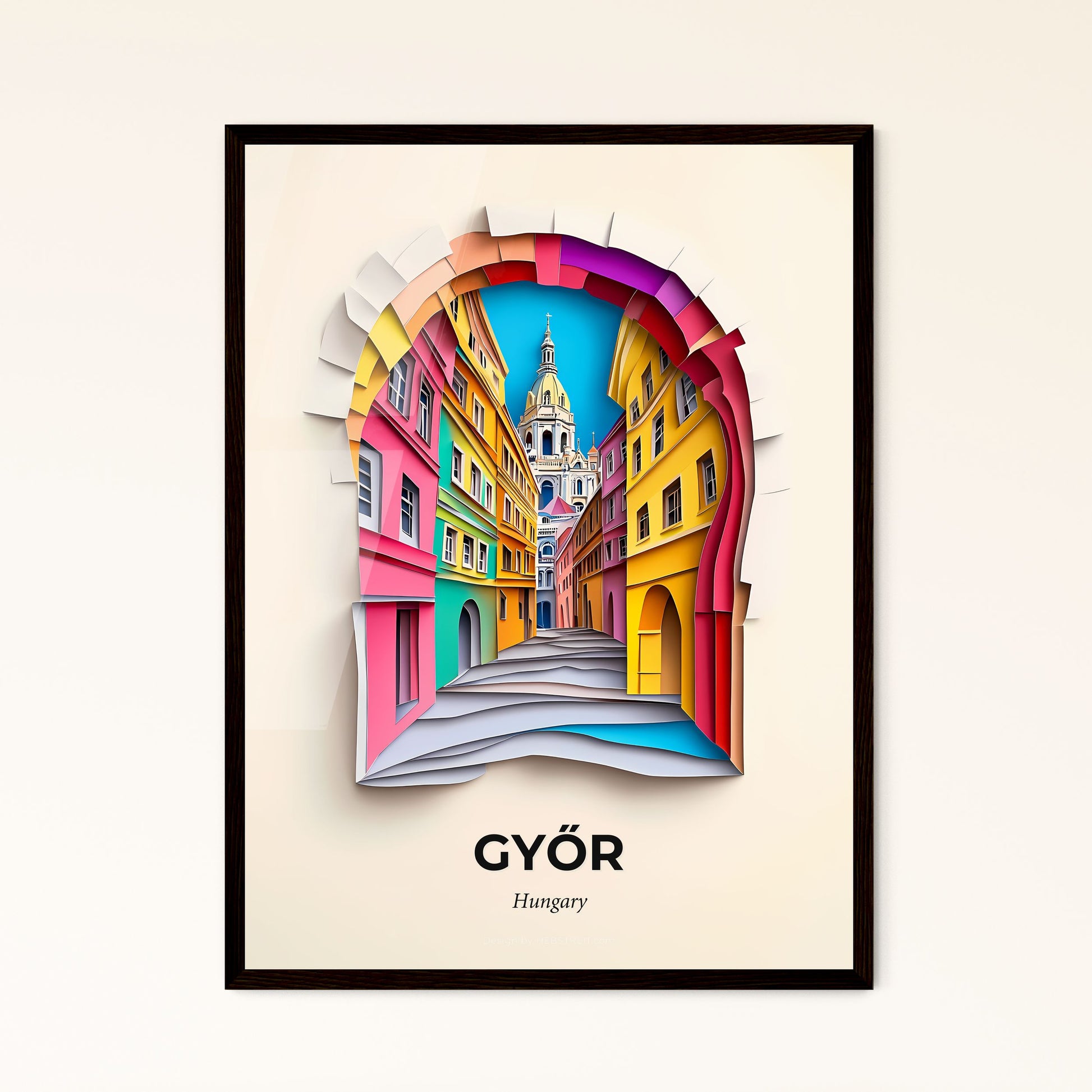 Vivid Győr, Hungary - a colorful city street with a clock tower