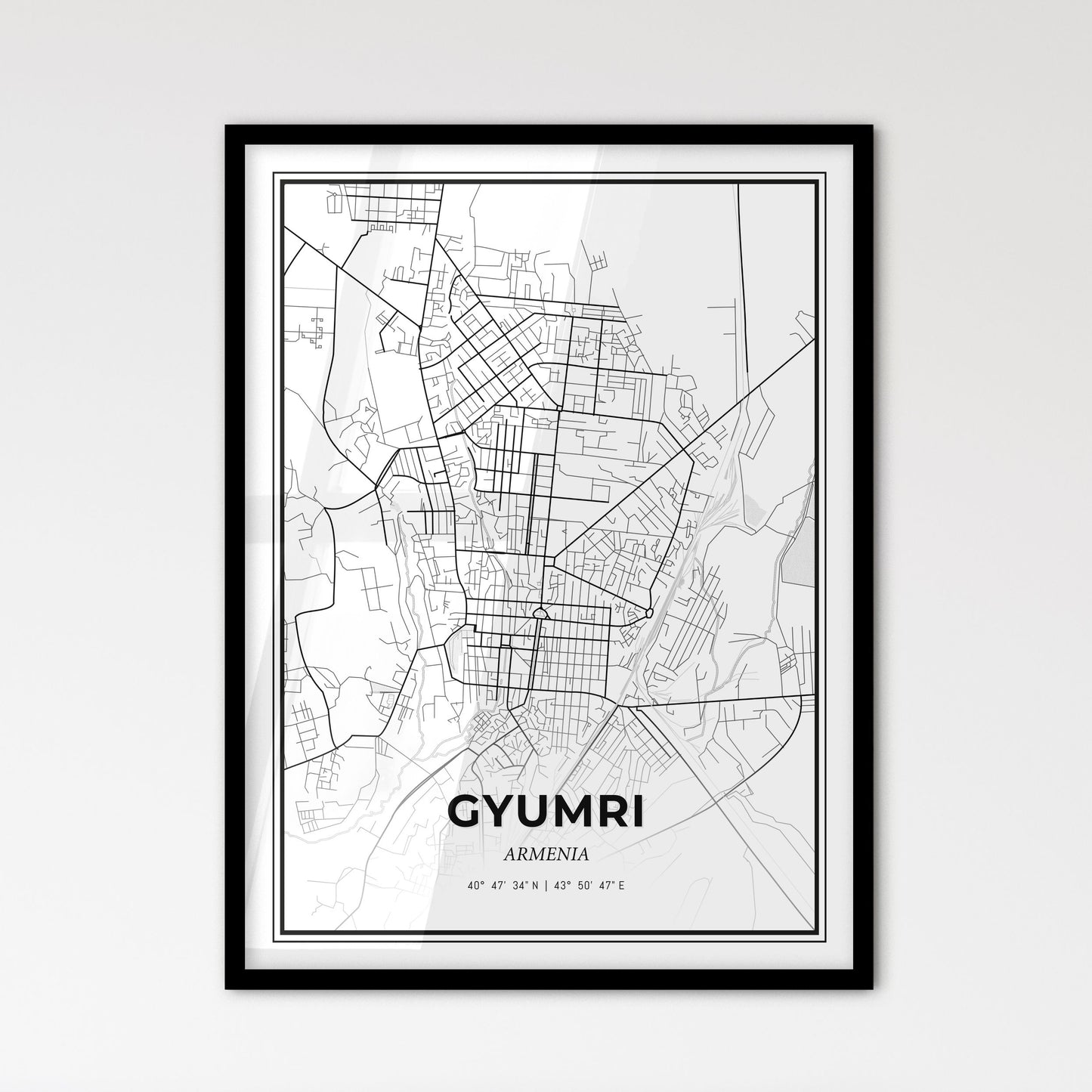 Gyumri Armenia - Scandinavian Style City Map for Modern Home Decor