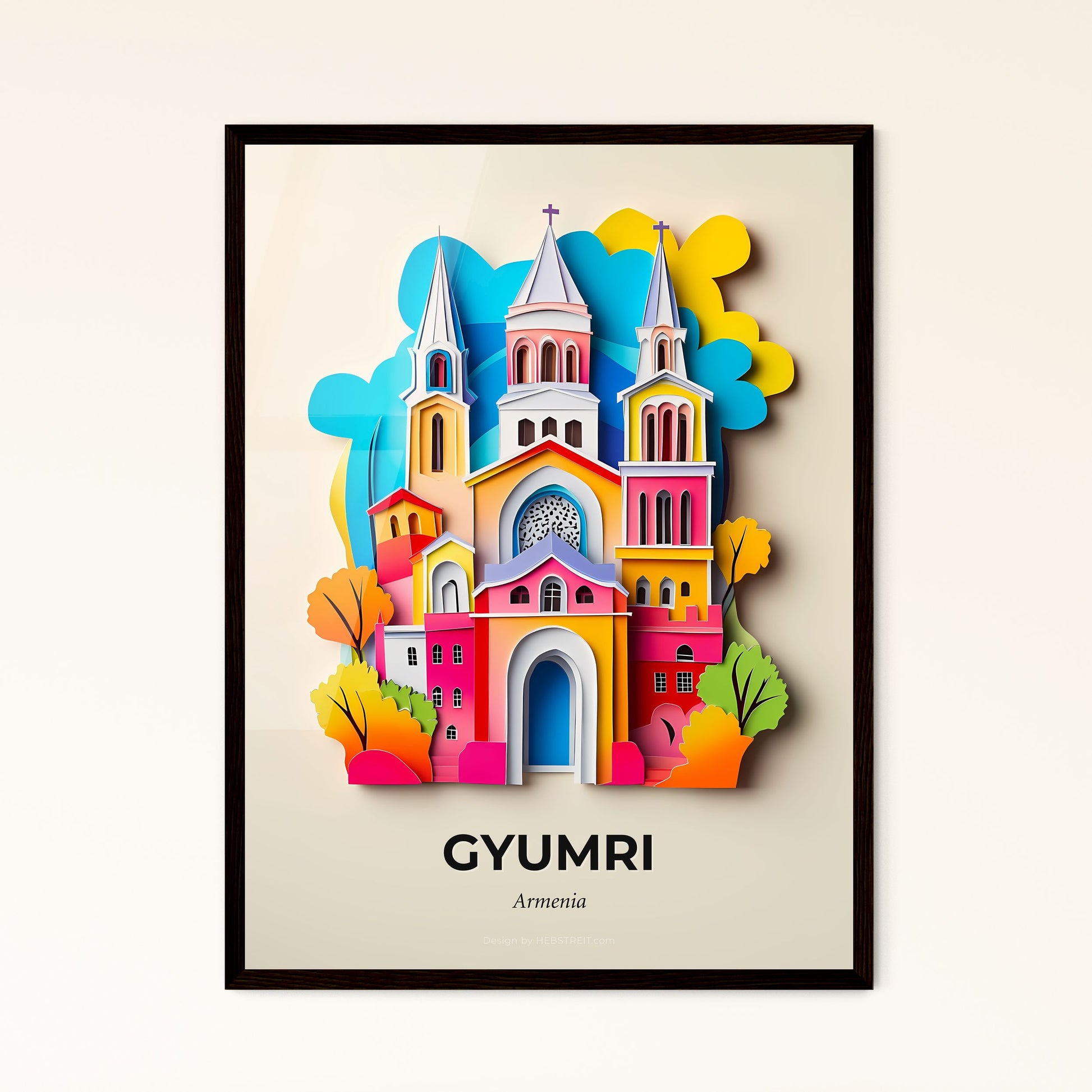 Vivid Gyumri, Armenia - a colorful church with a clock on the front