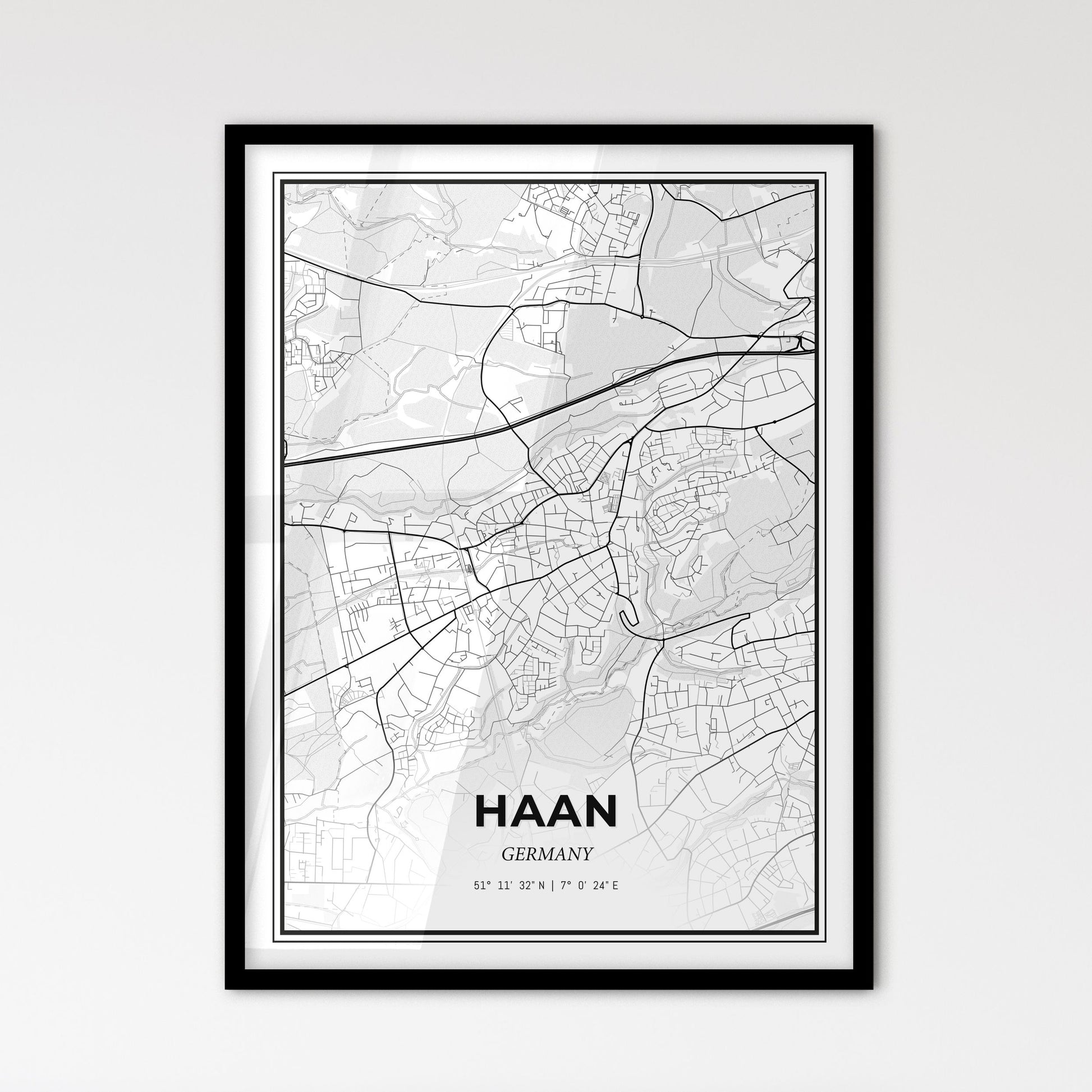 Haan Germany - Scandinavian Style City Map for Modern Home Decor