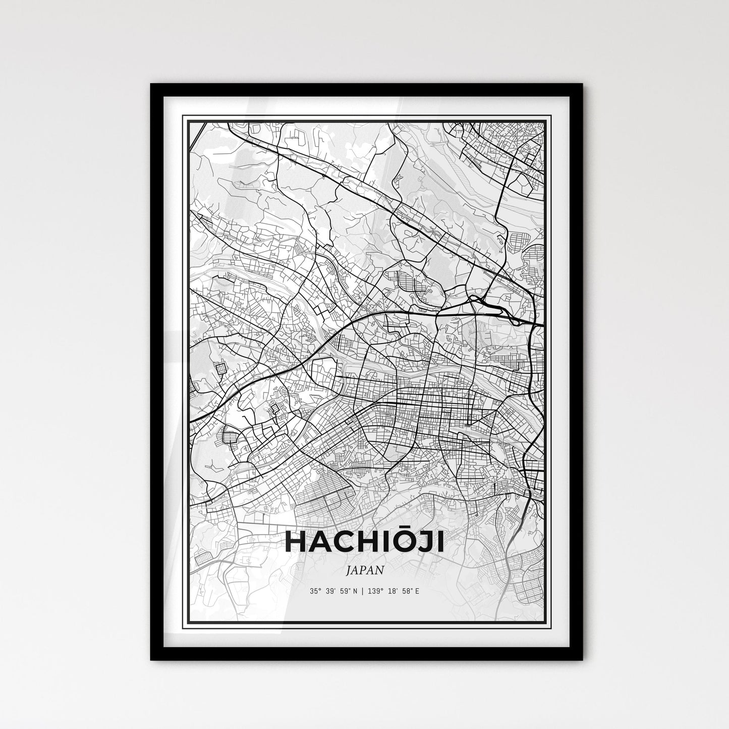 Hachiōji Japan - Scandinavian Style City Map for Modern Home Decor