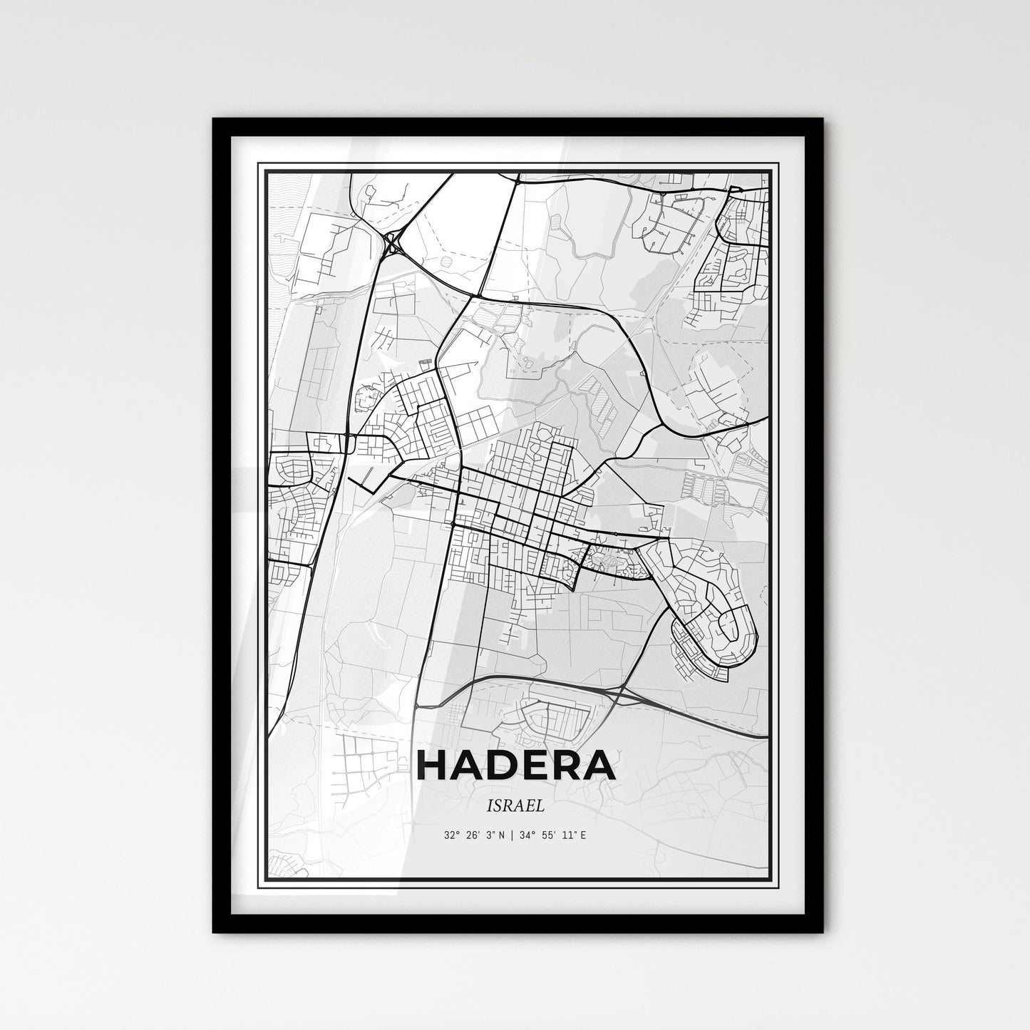 Hadera Israel - Scandinavian Style City Map for Modern Home Decor