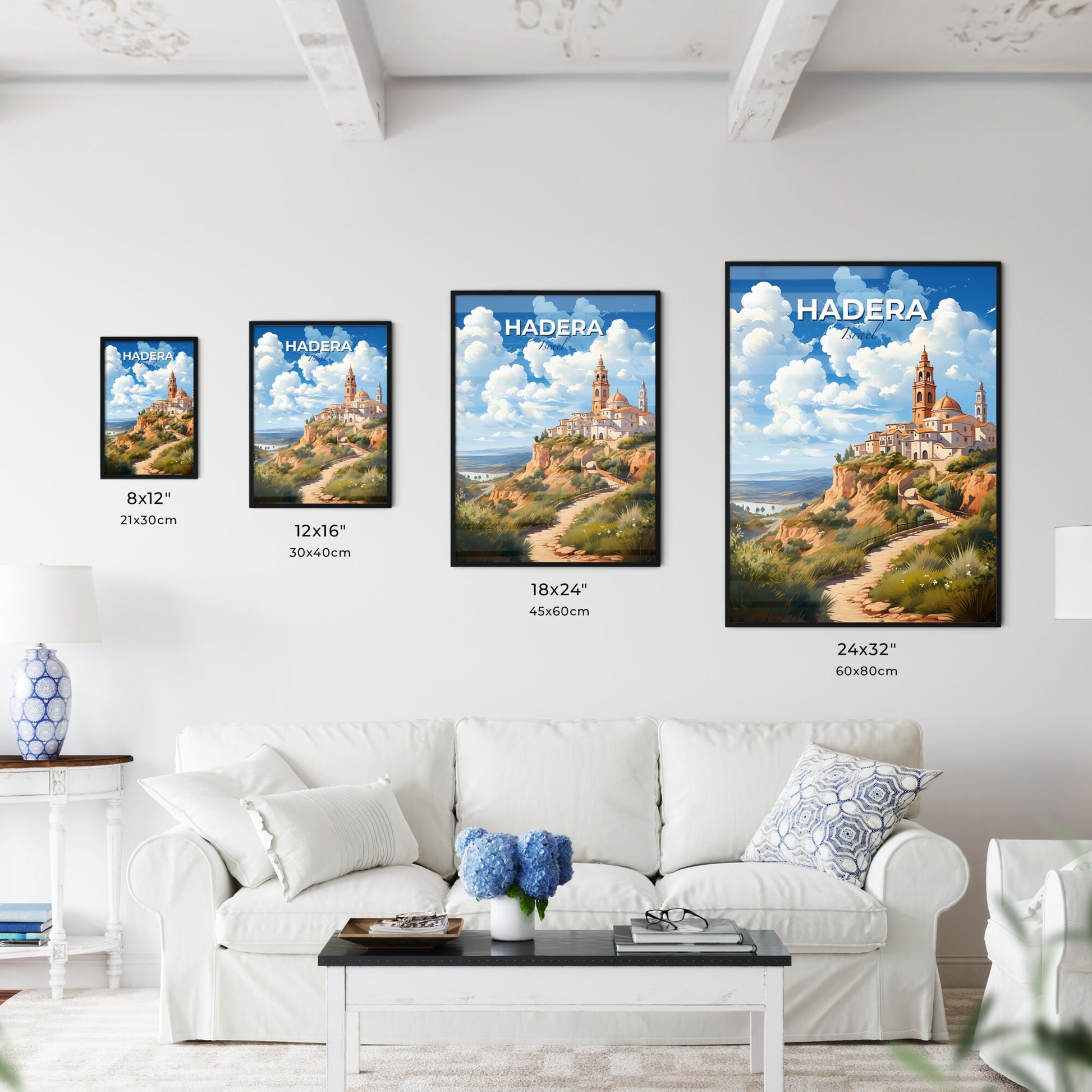 Vibrant Painting of Hadera Israel Skyline Depicting Building on Hill Default Title