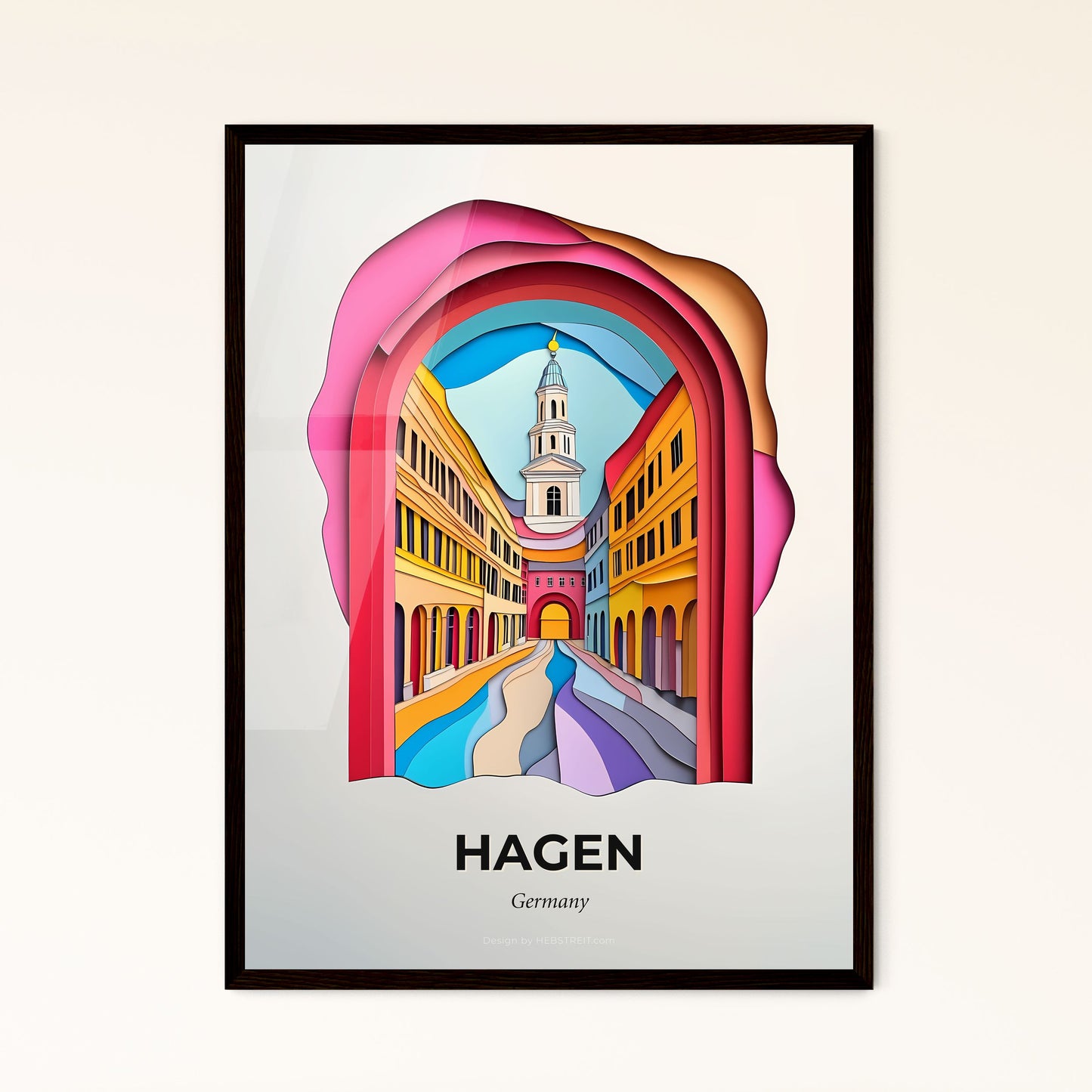 Vivid Hagen, Germany - a paper cut of a street with a clock tower