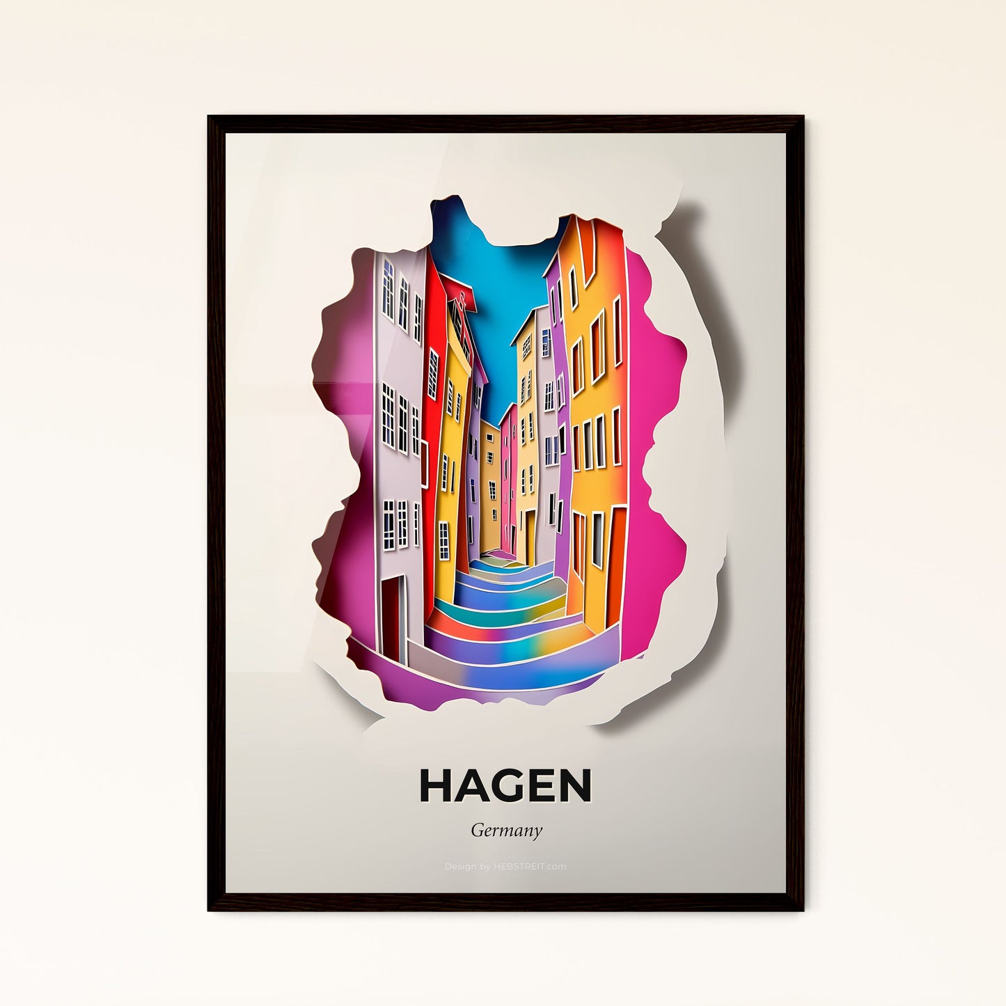 Vivid Hagen, Germany - a cut out of a paper with a street scene