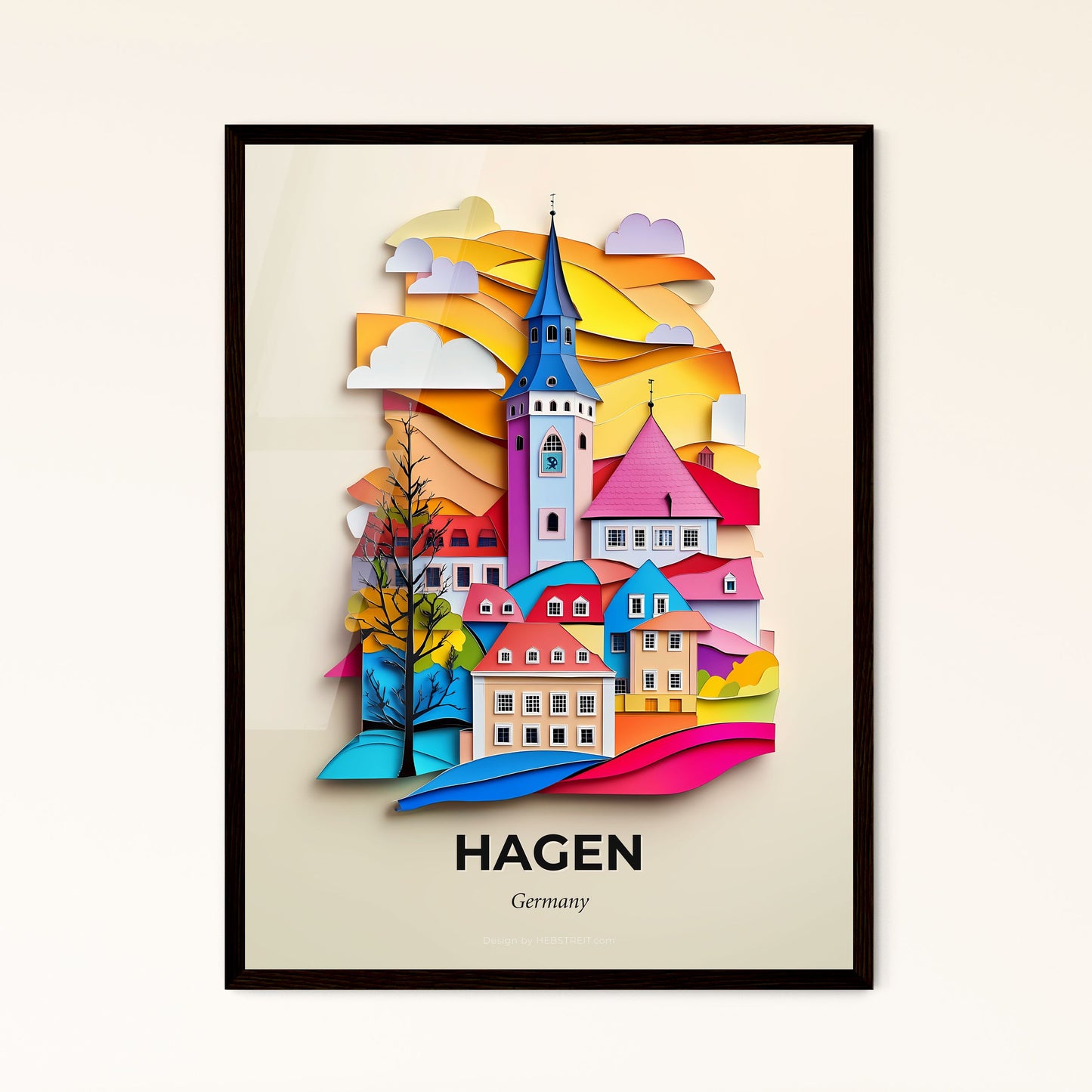 Vivid Hagen, Germany - a paper cut of a city with a clock tower