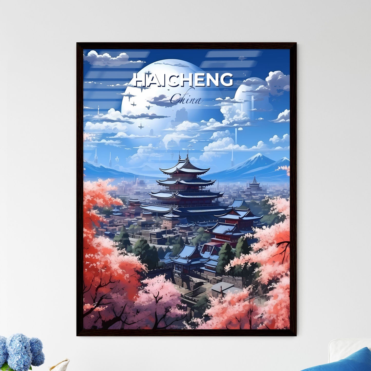 Haicheng China Skyline - Vibrant Painting City Pagoda Trees Art Urban Landscape Default Title