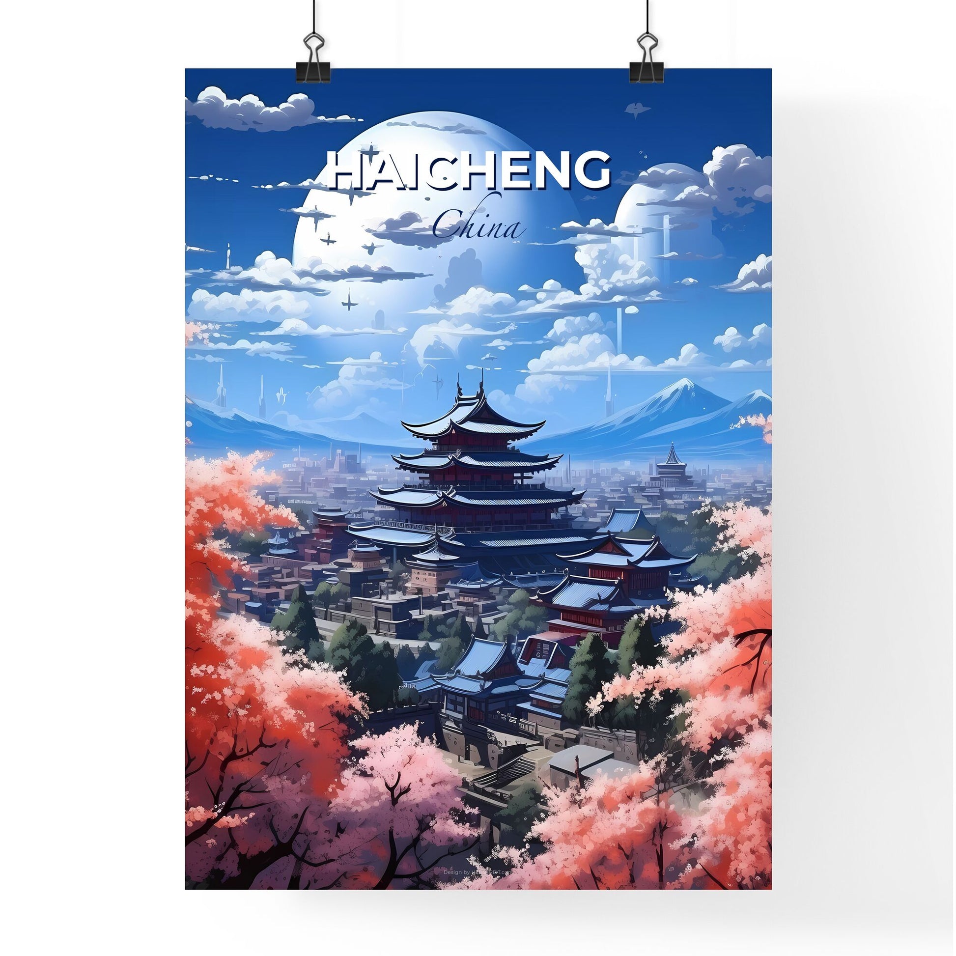 Haicheng China Skyline - Vibrant Painting City Pagoda Trees Art Urban Landscape Default Title