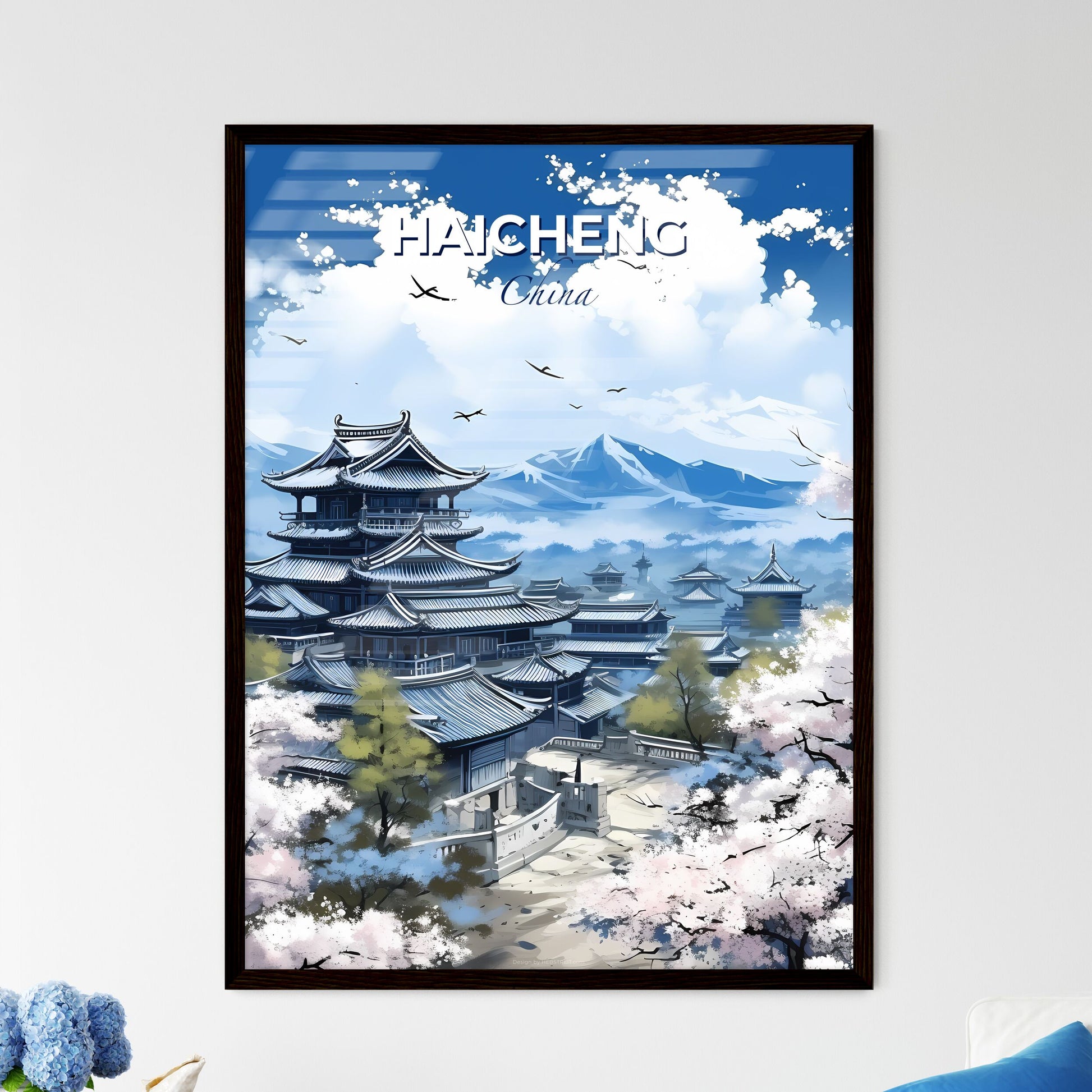 Haicheng Skyline Art Painting China Pagoda Mountains Vibrant Default Title