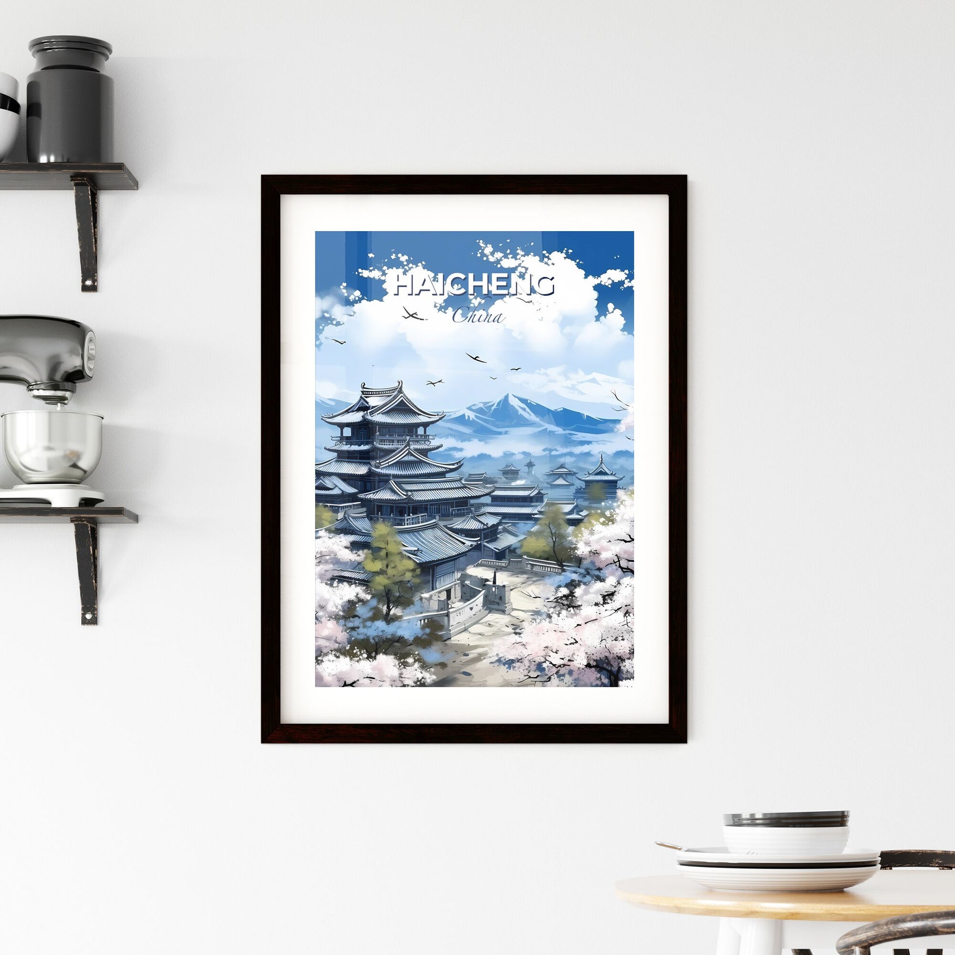 Haicheng Skyline Art Painting China Pagoda Mountains Vibrant Default Title