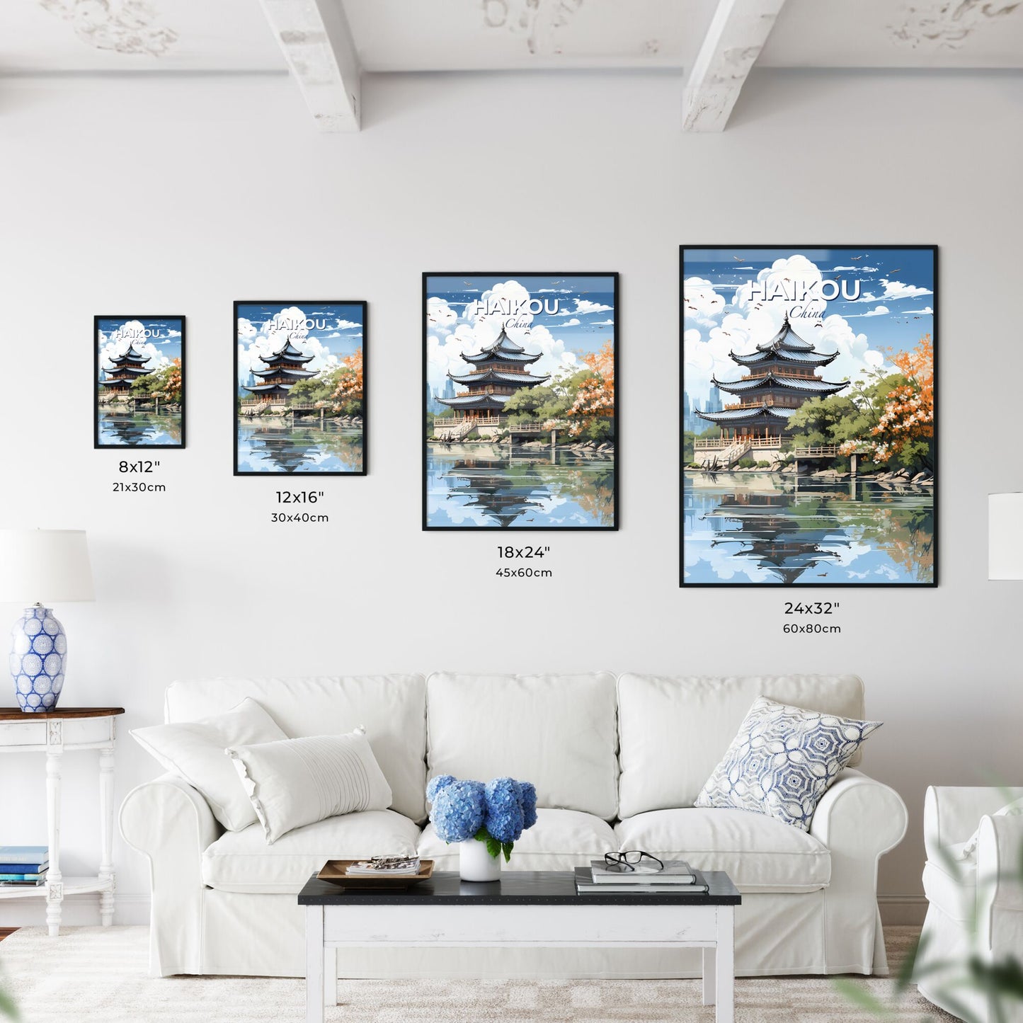 Vibrant Oriental Art Painting Skyline Urban Cityscape by the River Default Title