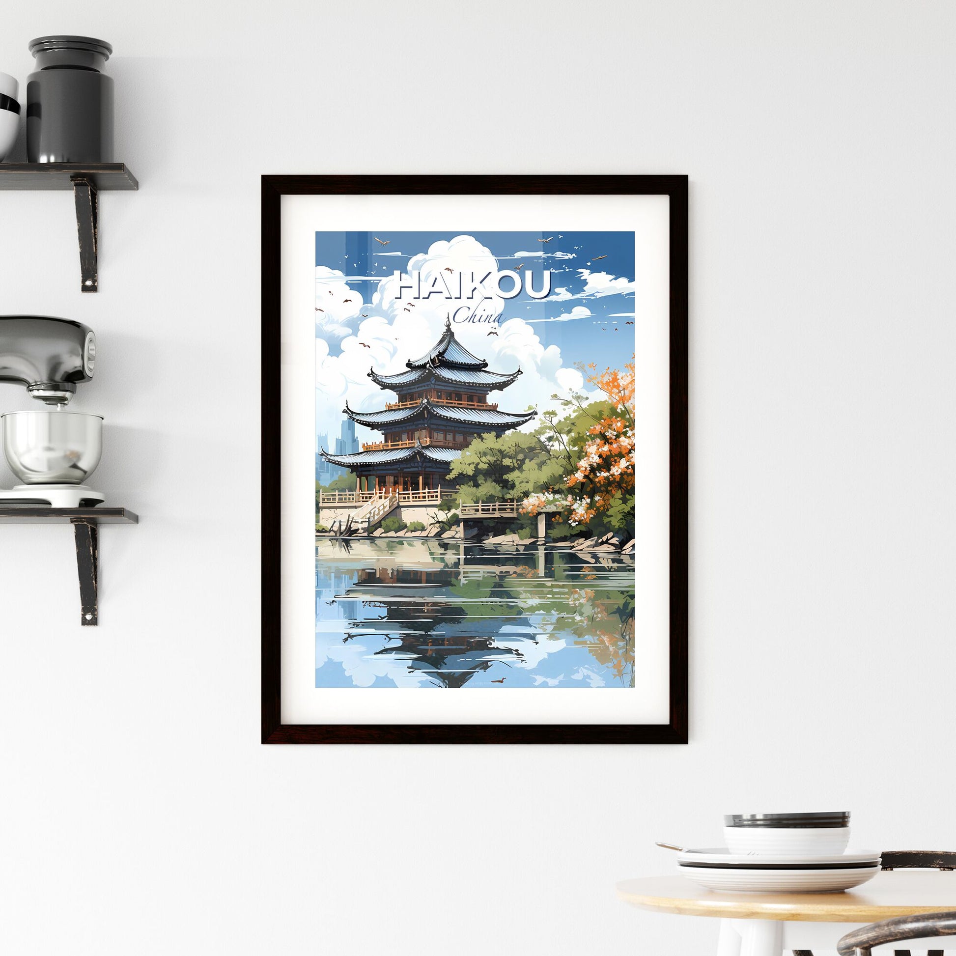 Vibrant Oriental Art Painting Skyline Urban Cityscape by the River Default Title