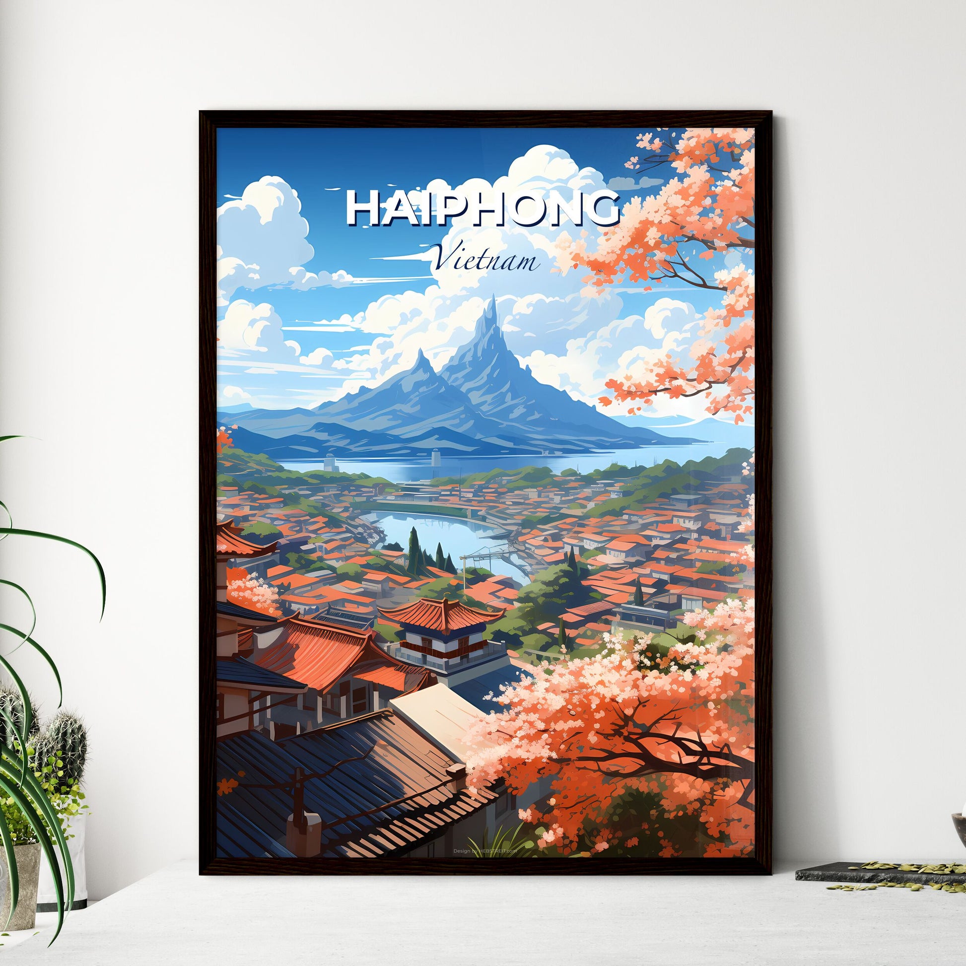 Vibrant Art Painting of Haiphong Vietnam Skyline Landscape, Cityscape, River, Mountains Default Title