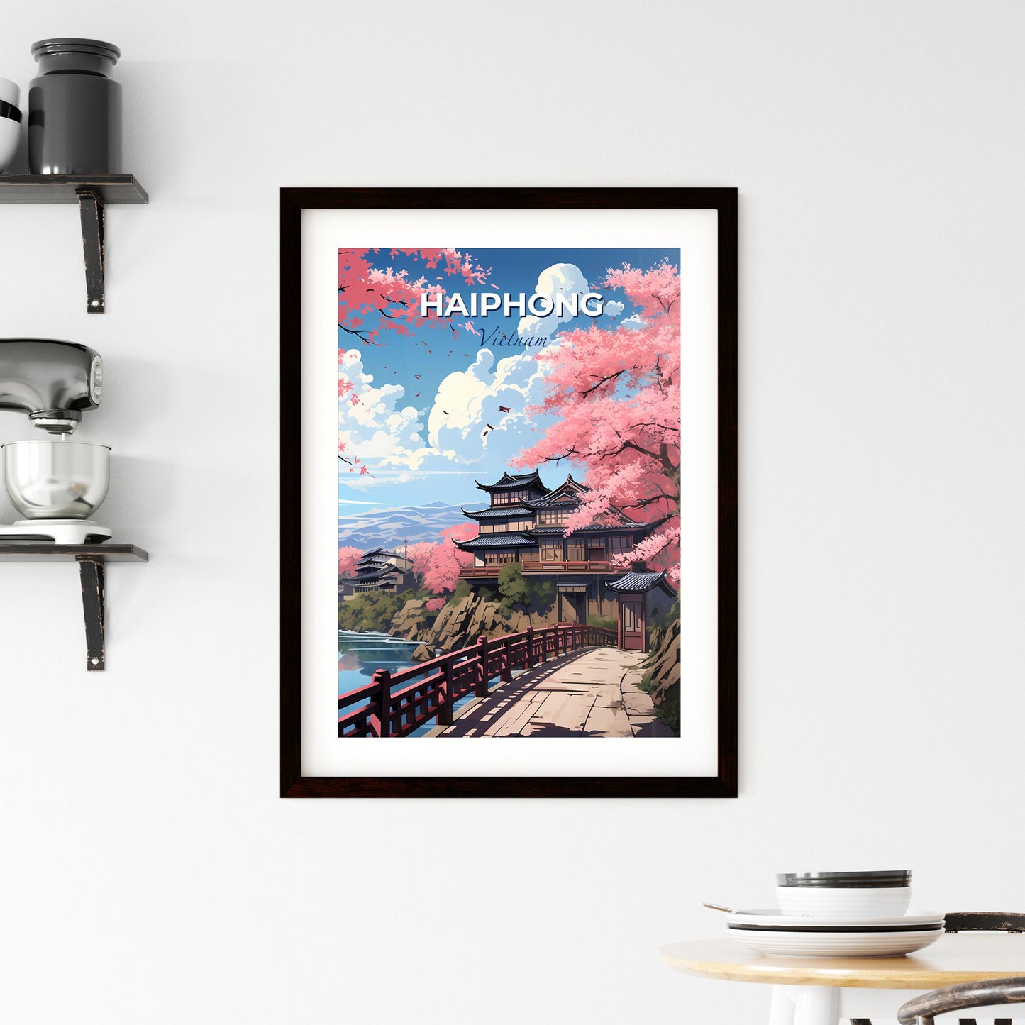 Haiphong Vietnam Skyline Painting Art Illustration Pink Trees Hills Bridge Vibrant Default Title