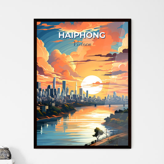 Expressive Cityscape Art: Hai Phong Vietnam Skyline with River and Bridge Default Title