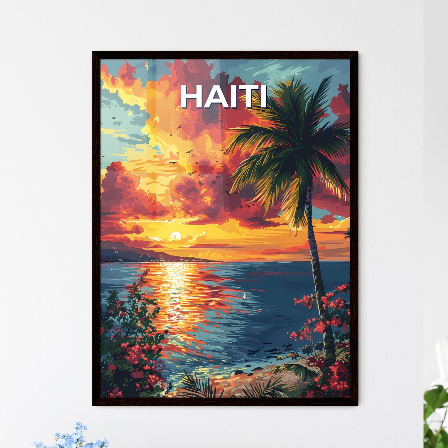 Vibrant sunset over a North American lake - Framed Art Print