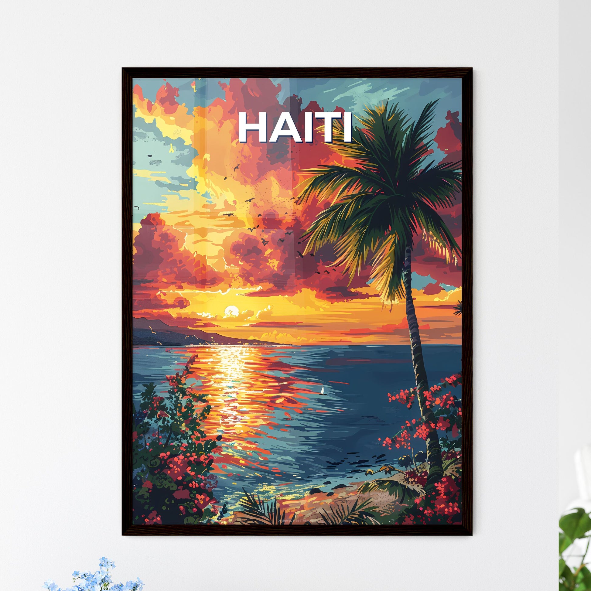 Vibrant sunset over a North American lake - Framed Art Print