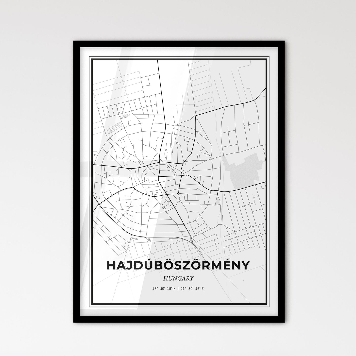 Hajdúböszörmény Hungary - Scandinavian Style City Map for Modern Home Decor