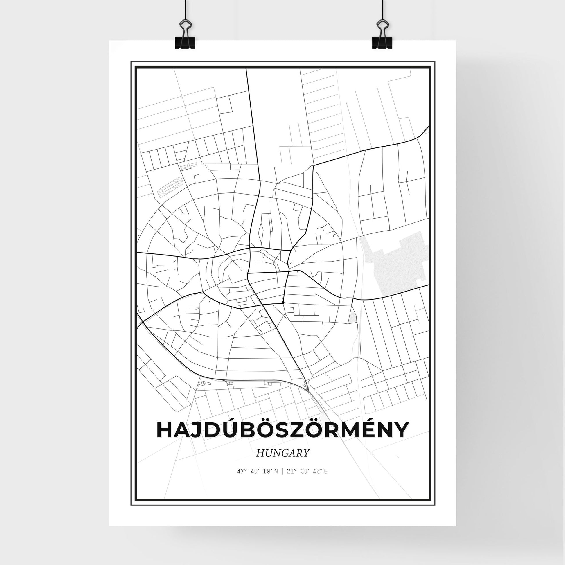 Hajdúböszörmény Hungary - Premium City Map Poster