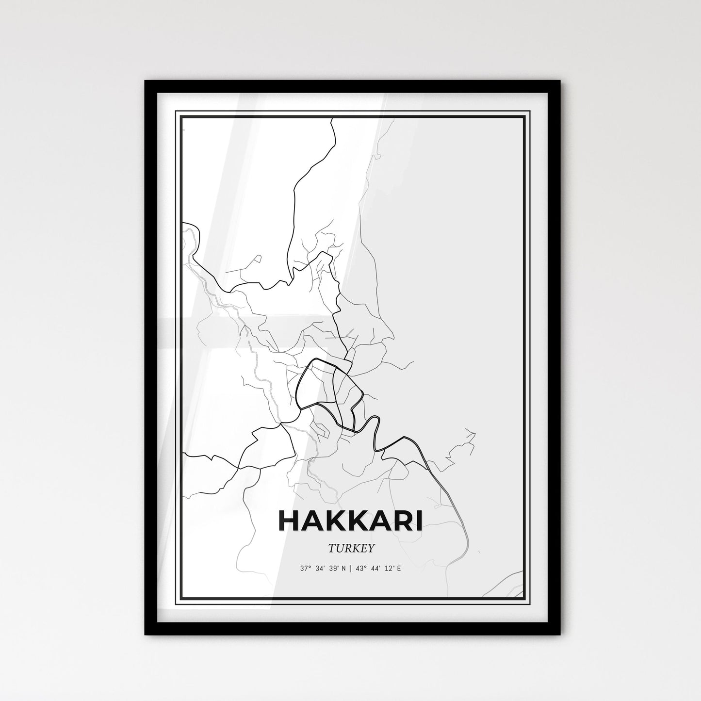 Hakkâri Turkey - Scandinavian Style City Map for Modern Home Decor