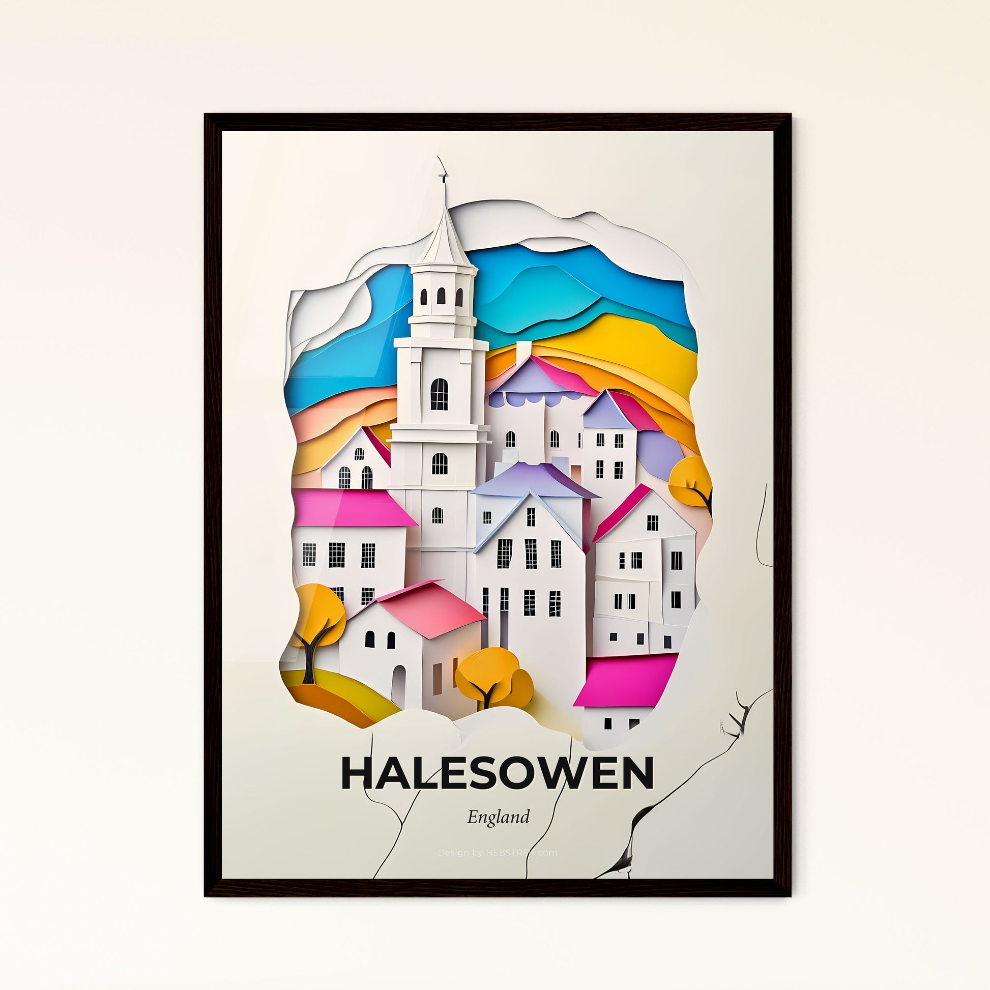 Vivid Halesowen, England - a paper cut of a church and a tree