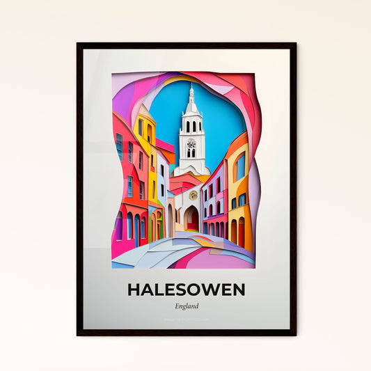 Vivid Halesowen, England - a paper cut of a church tower in a city