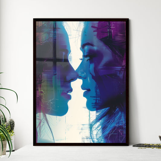 Vibrant Double Exposure Risoprint Artwork: Intense Hair-Pulling Duet by Two Women, Abstract Illustration Default Title
