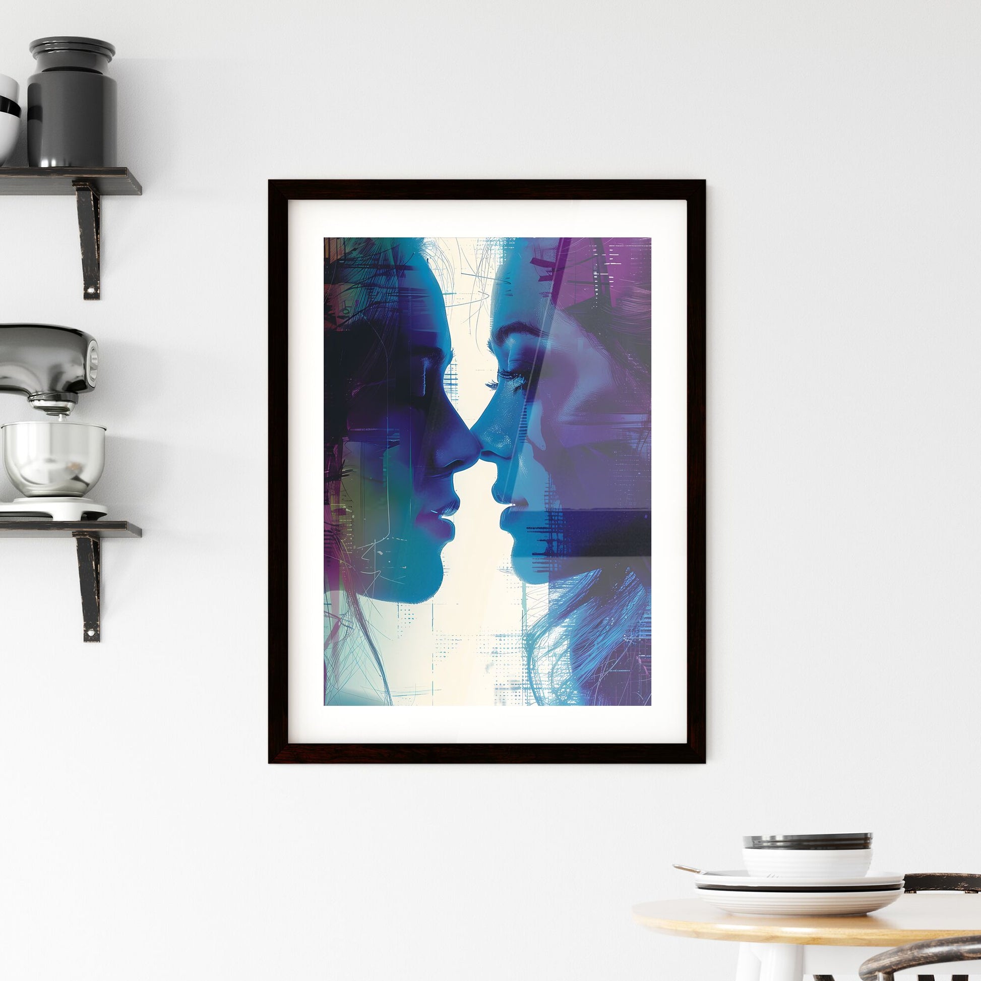 Vibrant Double Exposure Risoprint Artwork: Intense Hair-Pulling Duet by Two Women, Abstract Illustration Default Title