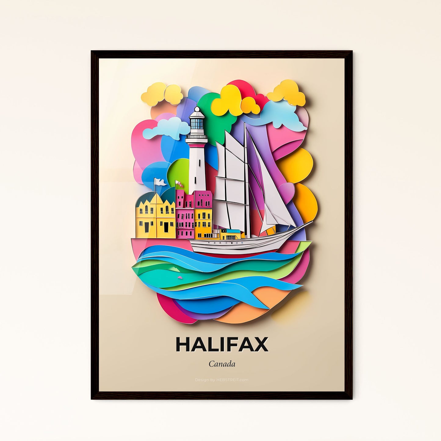 Vivid Halifax, Canada - a paper cut of a sailboat in the ocean