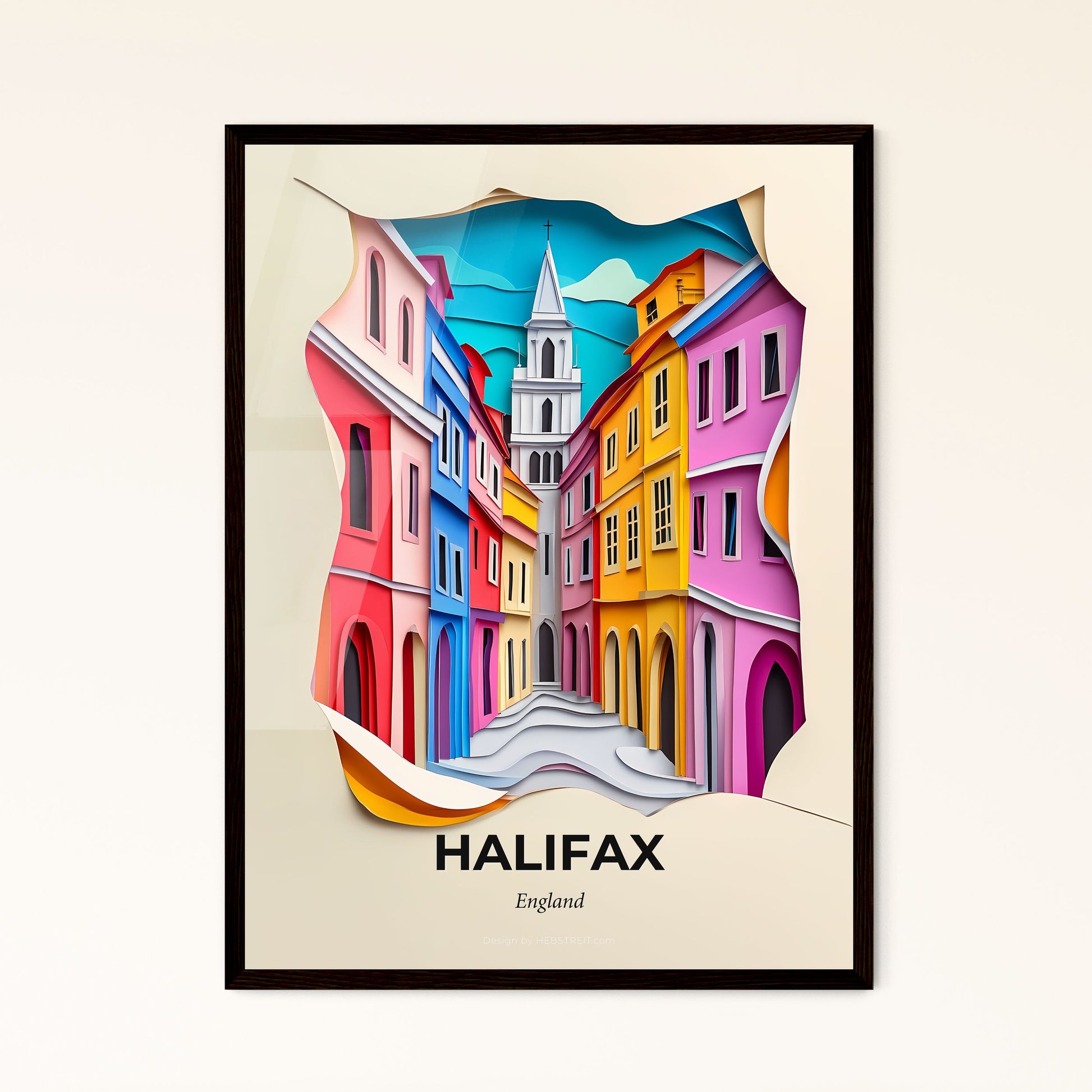 Vivid Halifax, England - a paper cut of a city with a clock tower