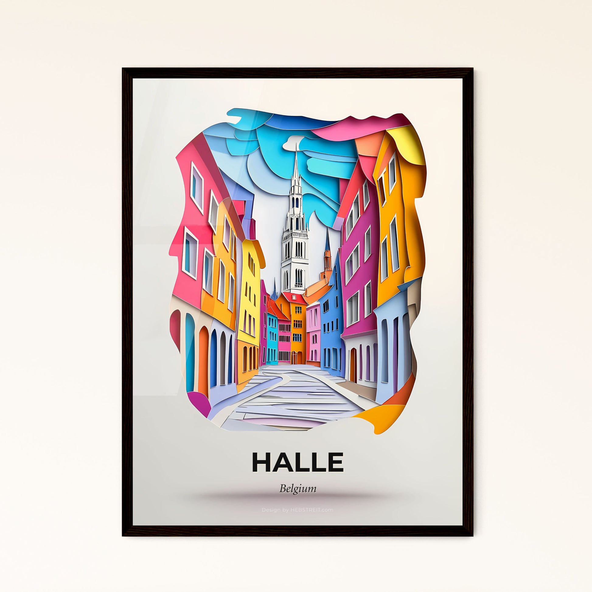 Vivid Halle , Belgium - a city street with a clock tower