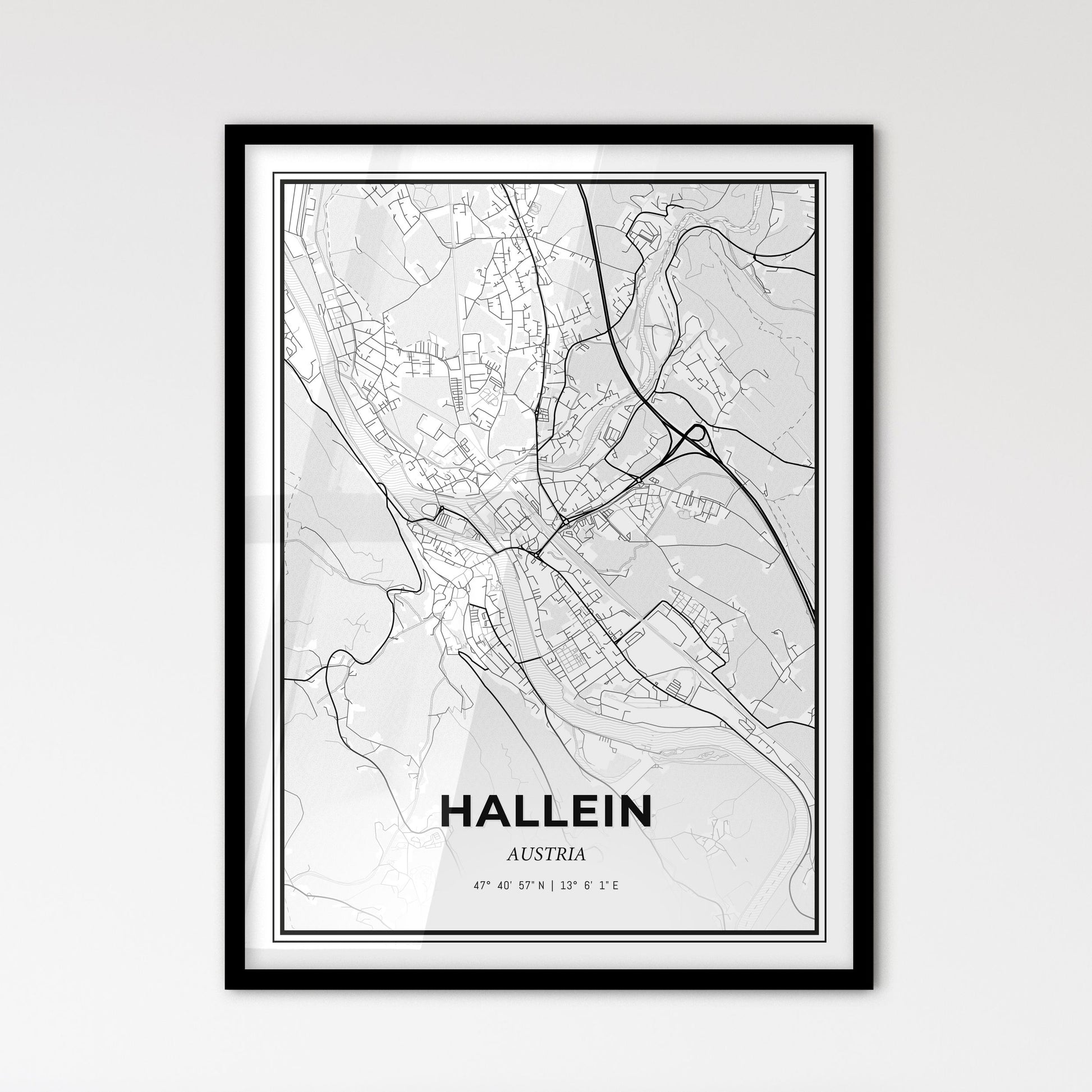 Hallein Austria - Scandinavian Style City Map for Modern Home Decor