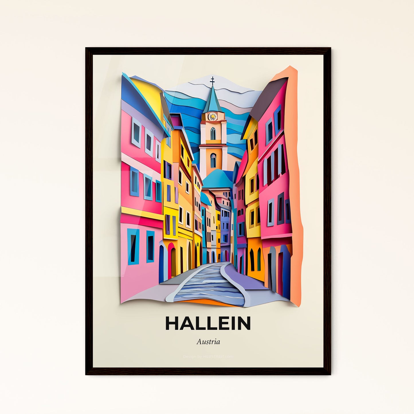 Vivid Hallein, Austria - a paper cut of a street with a clock tower