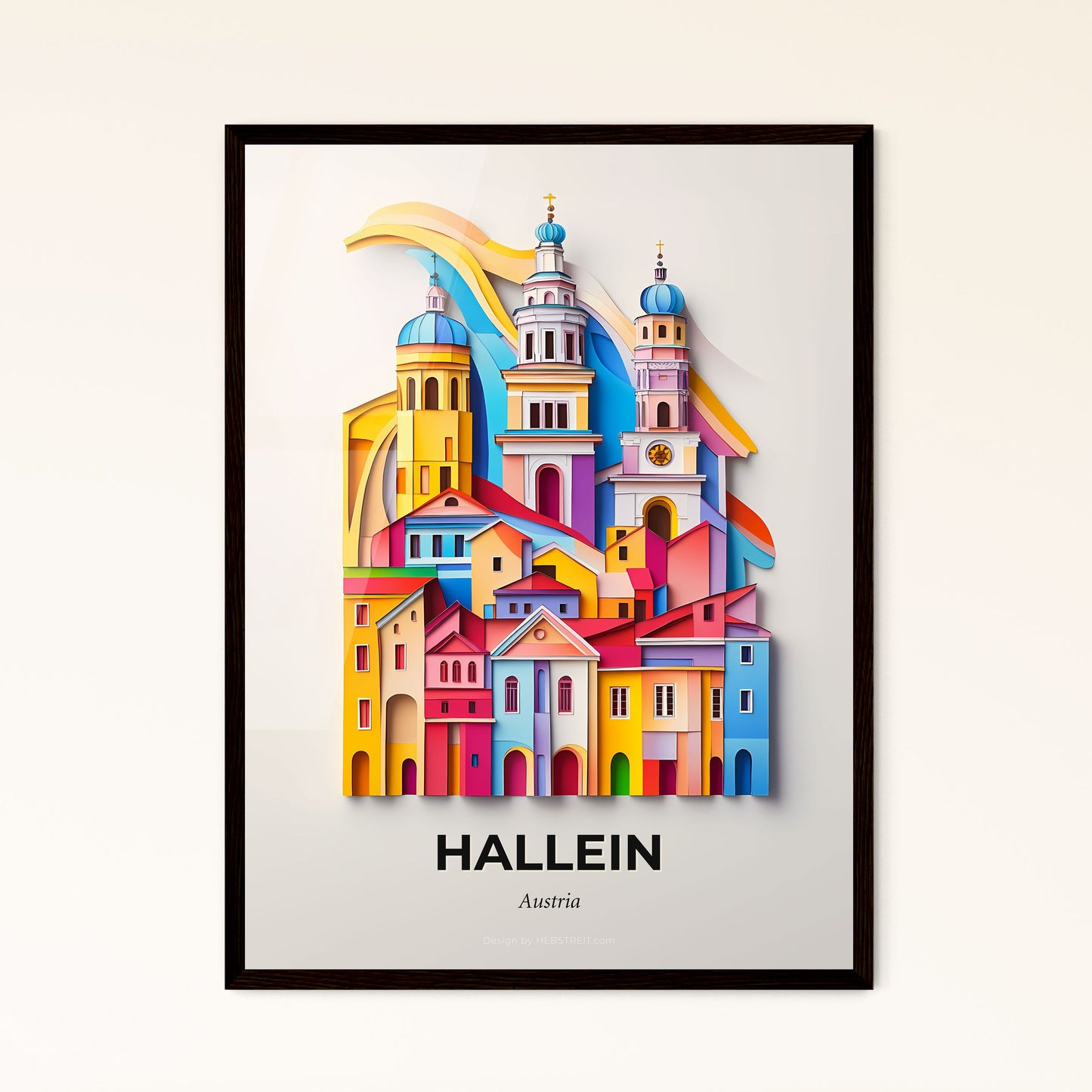 Vivid Hallein, Austria - a colorful city with a rainbow colored wave coming out of it