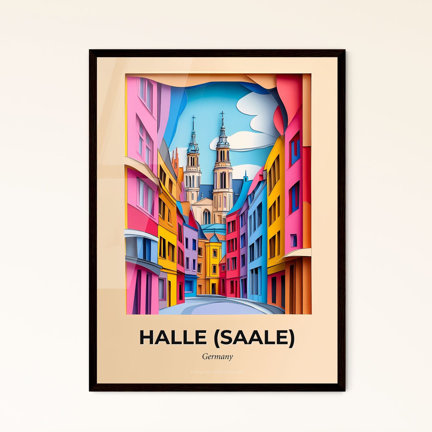 Vivid Halle (Saale), Germany - a city street with a clock tower