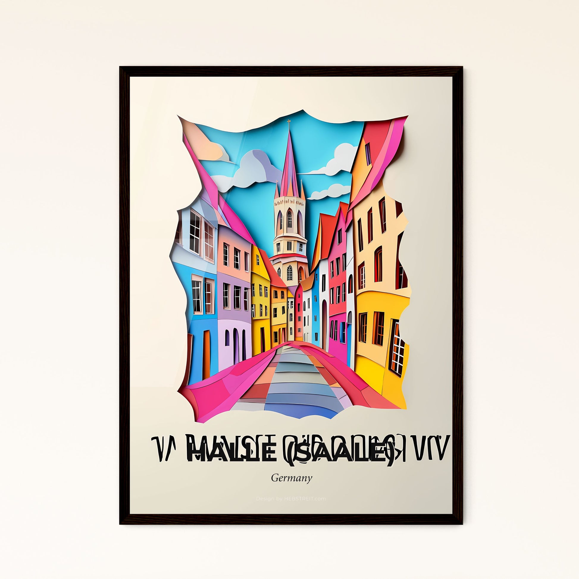 Vivid Halle (Saale), Germany - a paper cut of a city street with a clock tower