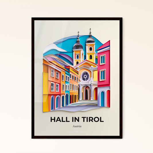 Vivid Hall in Tirol, Austria - a paper cut of a church with a clock tower