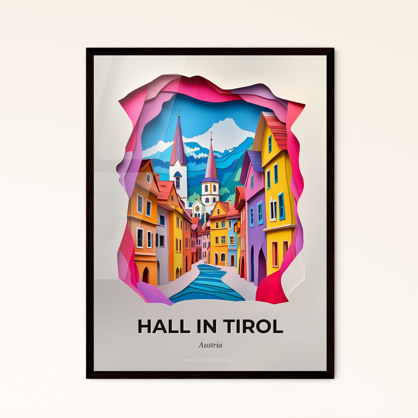 Vivid Hall in Tirol, Austria - a paper cut of a city with a church